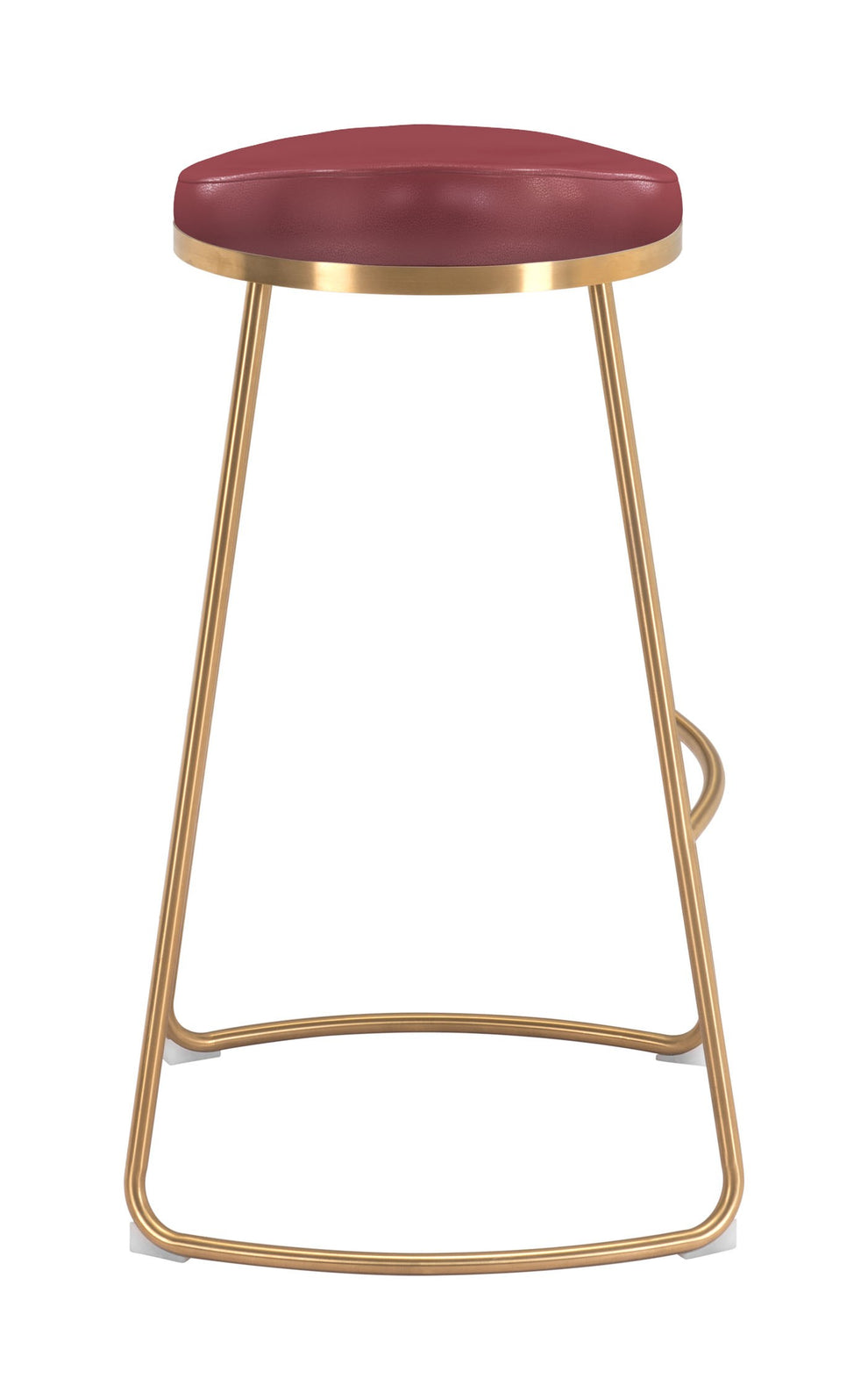 Set Of Two 31" Burgundy And Gold Steel Backless Bar Height Chairs With Footrest By Homeroots | Bar Stools | Modishstore - 2