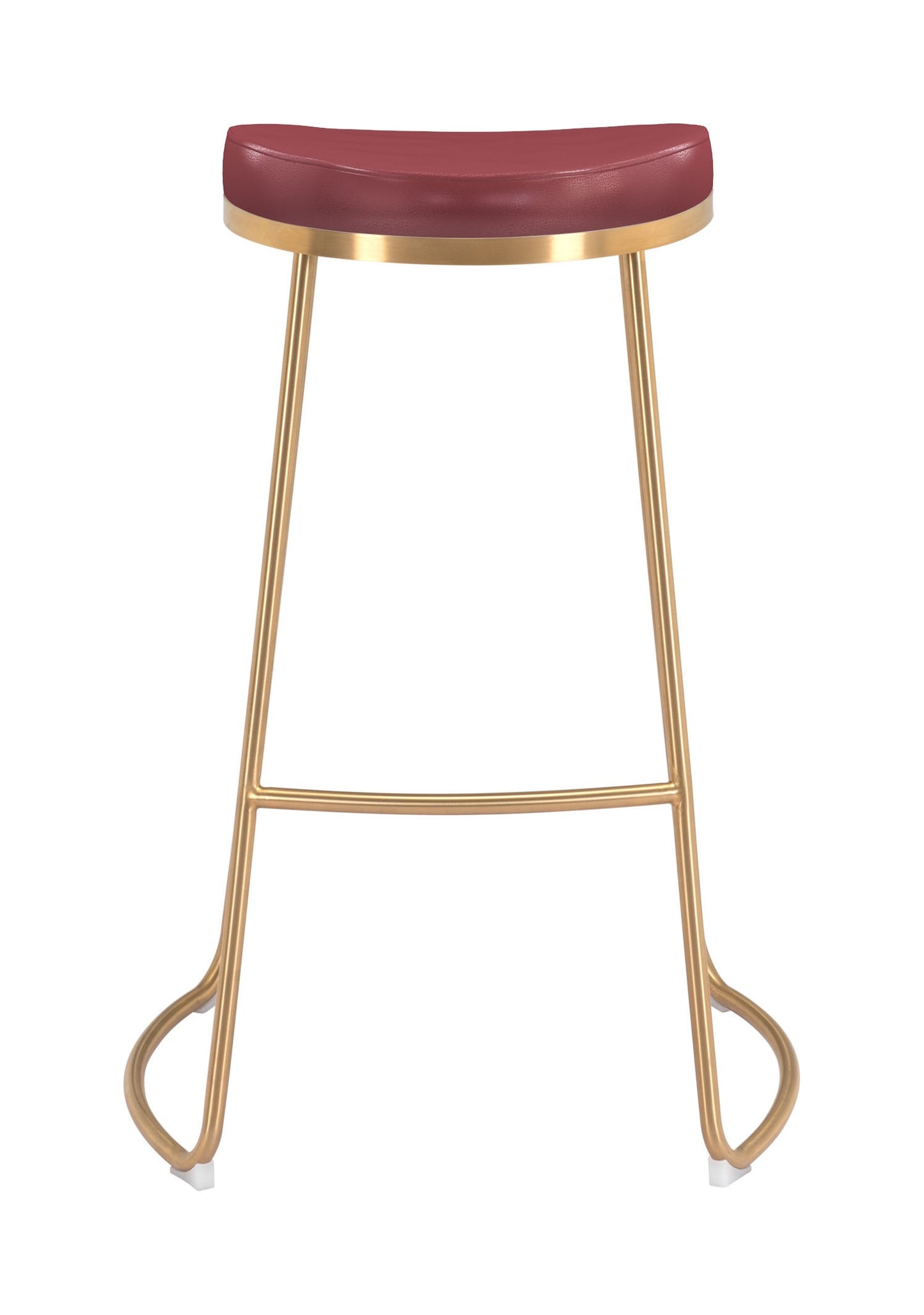 Set Of Two 31" Burgundy And Gold Steel Backless Bar Height Chairs With Footrest By Homeroots | Bar Stools | Modishstore - 3