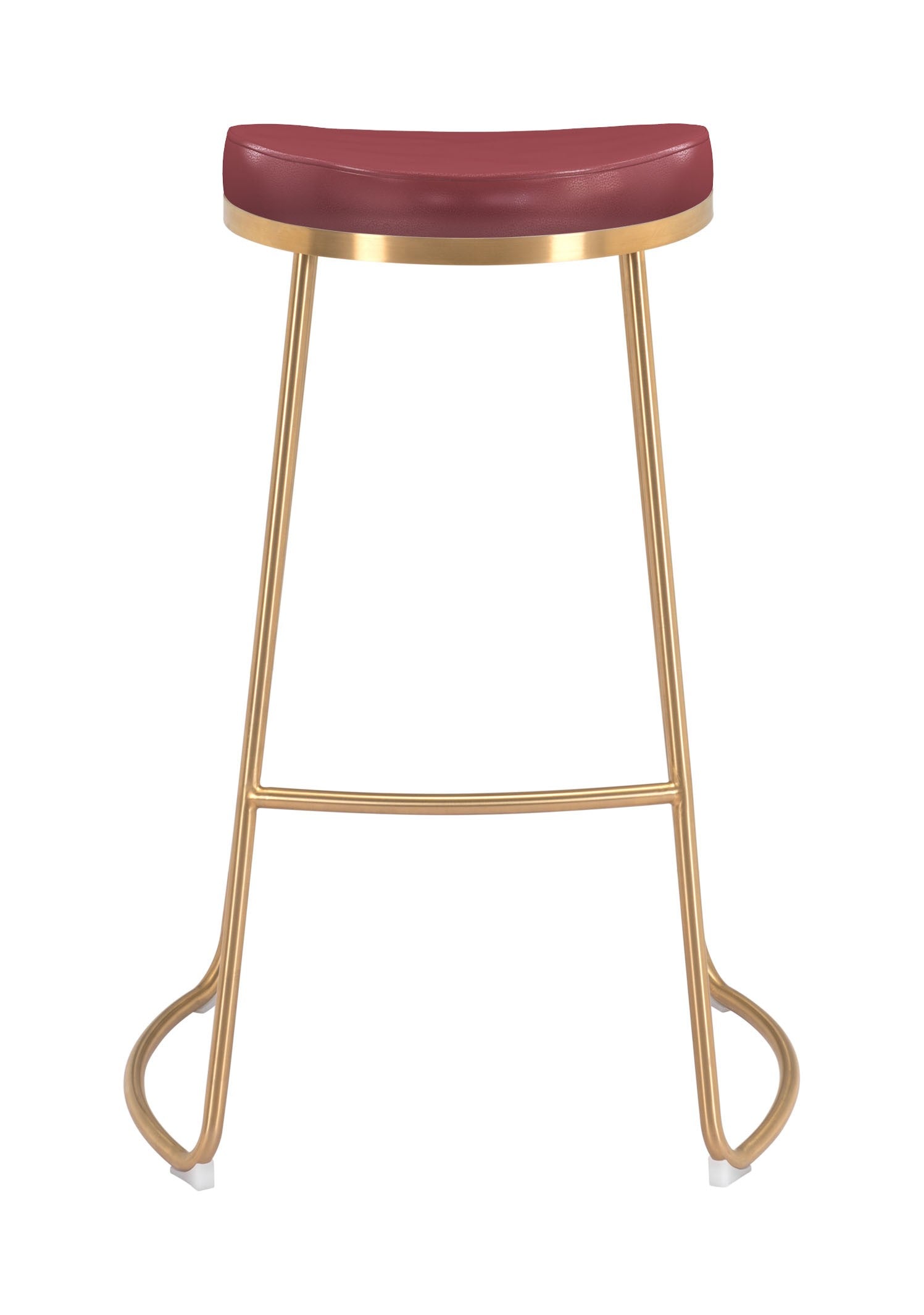 Set Of Two 31" Burgundy And Gold Steel Backless Bar Height Chairs With Footrest By Homeroots | Bar Stools | Modishstore - 3