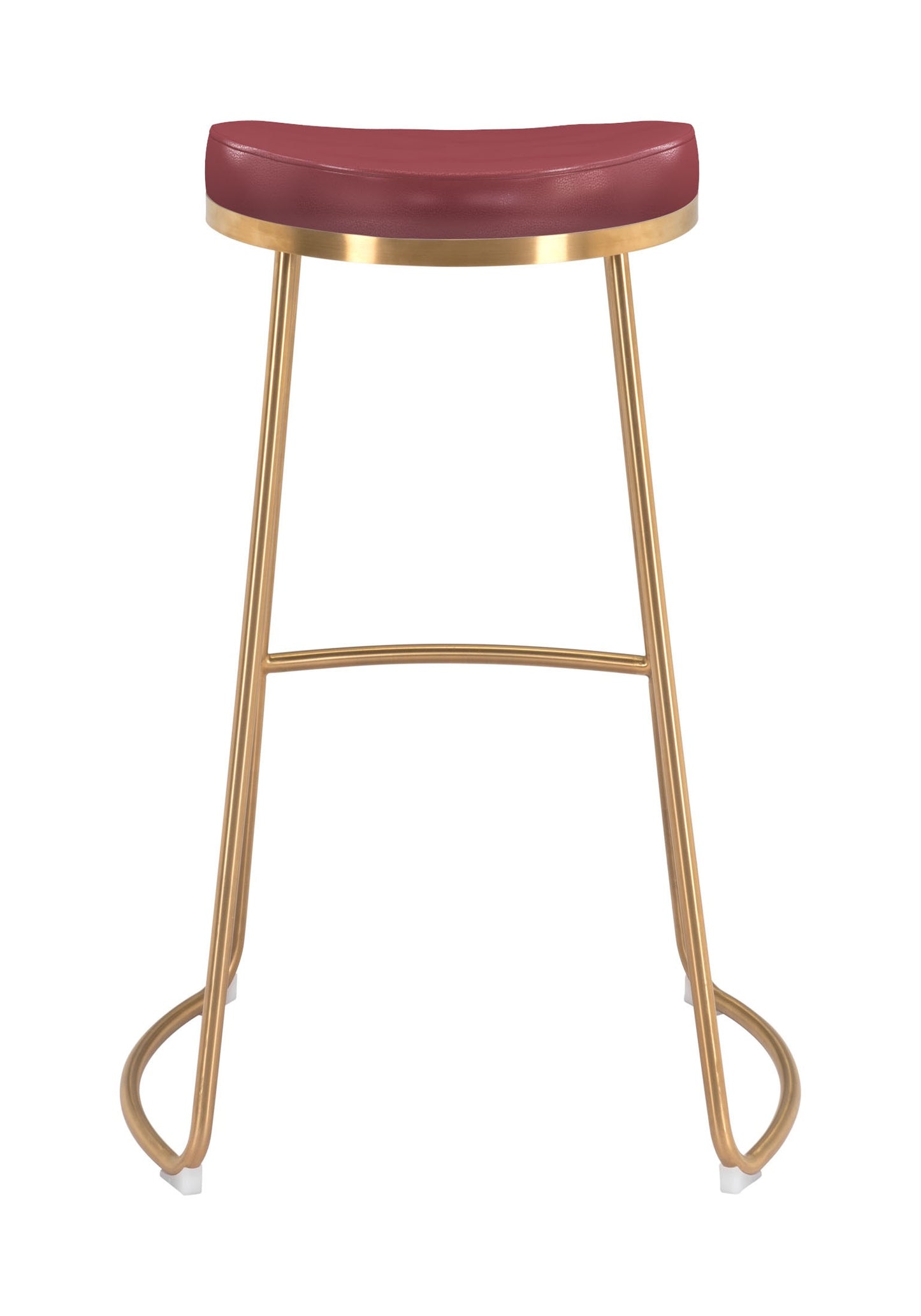 Set Of Two 31" Burgundy And Gold Steel Backless Bar Height Chairs With Footrest By Homeroots | Bar Stools | Modishstore - 4