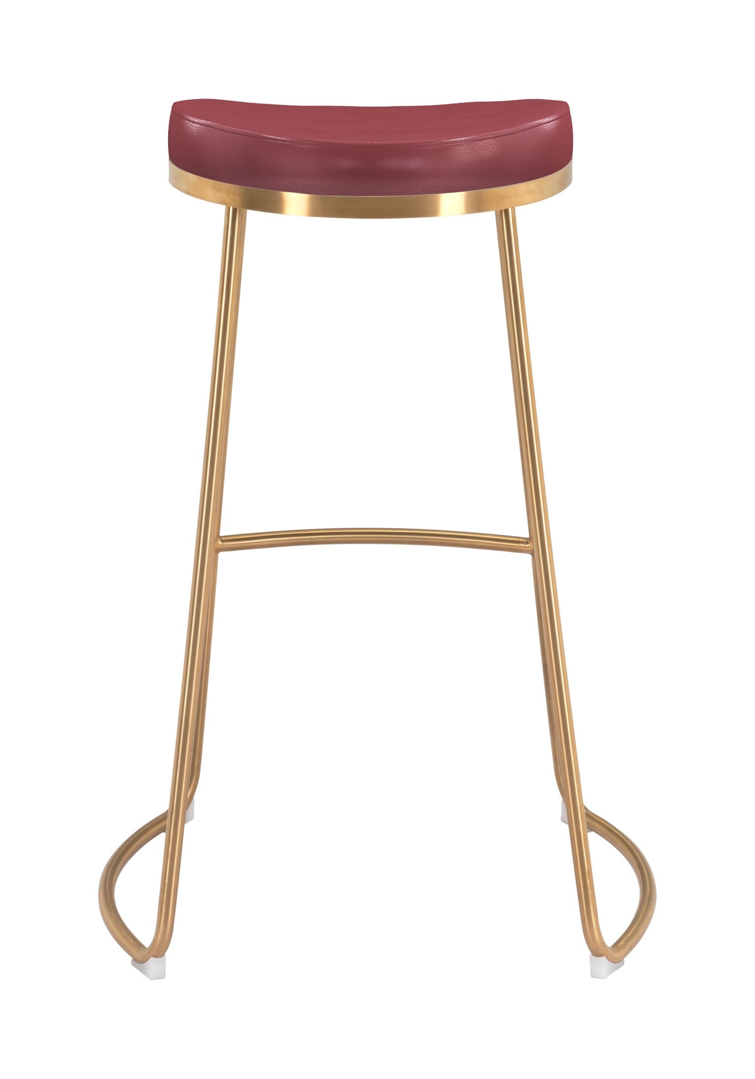 Set Of Two 31" Burgundy And Gold Steel Backless Bar Height Chairs With Footrest By Homeroots | Bar Stools | Modishstore - 4
