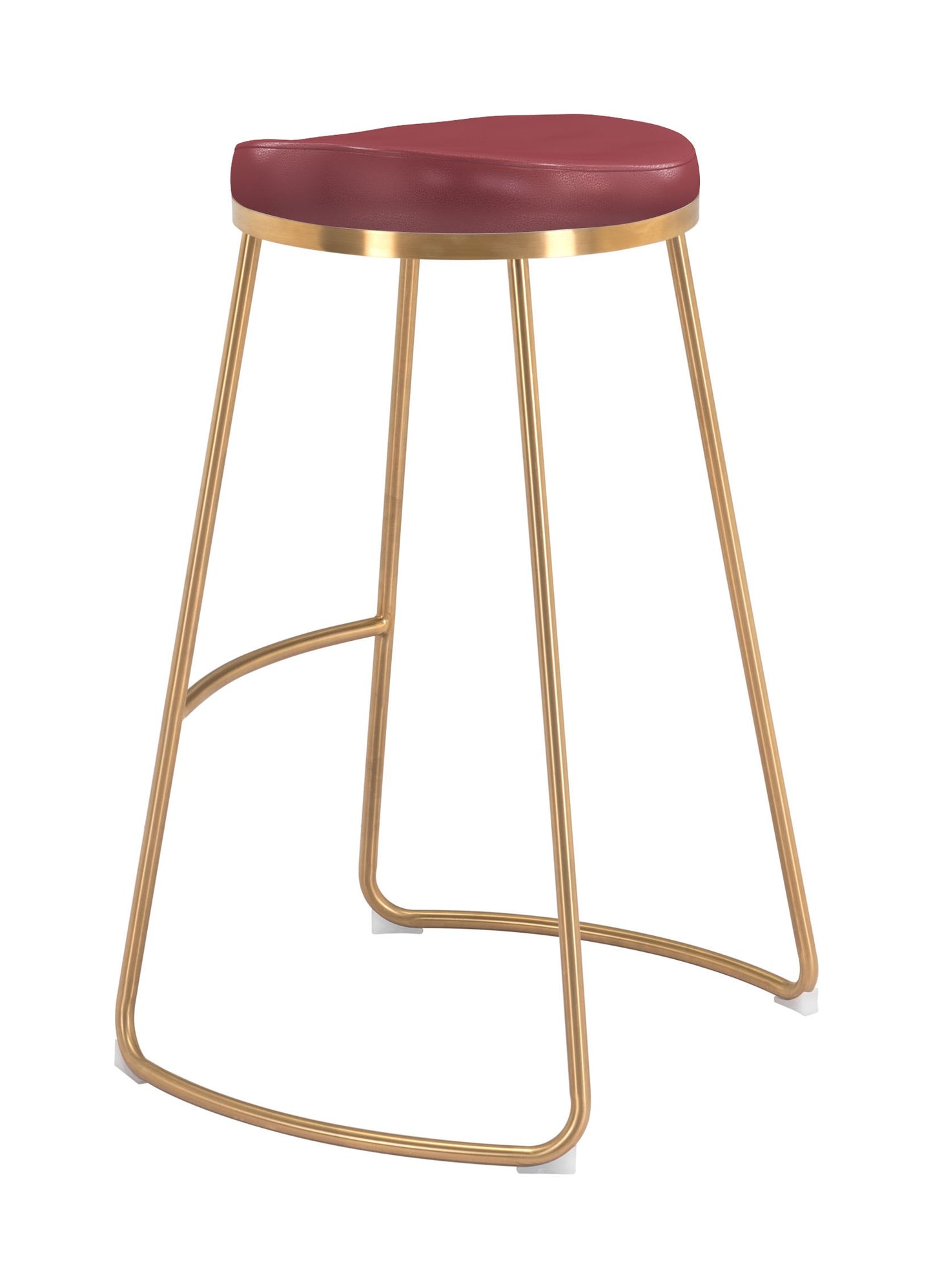 Set Of Two 31" Burgundy And Gold Steel Backless Bar Height Chairs With Footrest By Homeroots | Bar Stools | Modishstore - 5