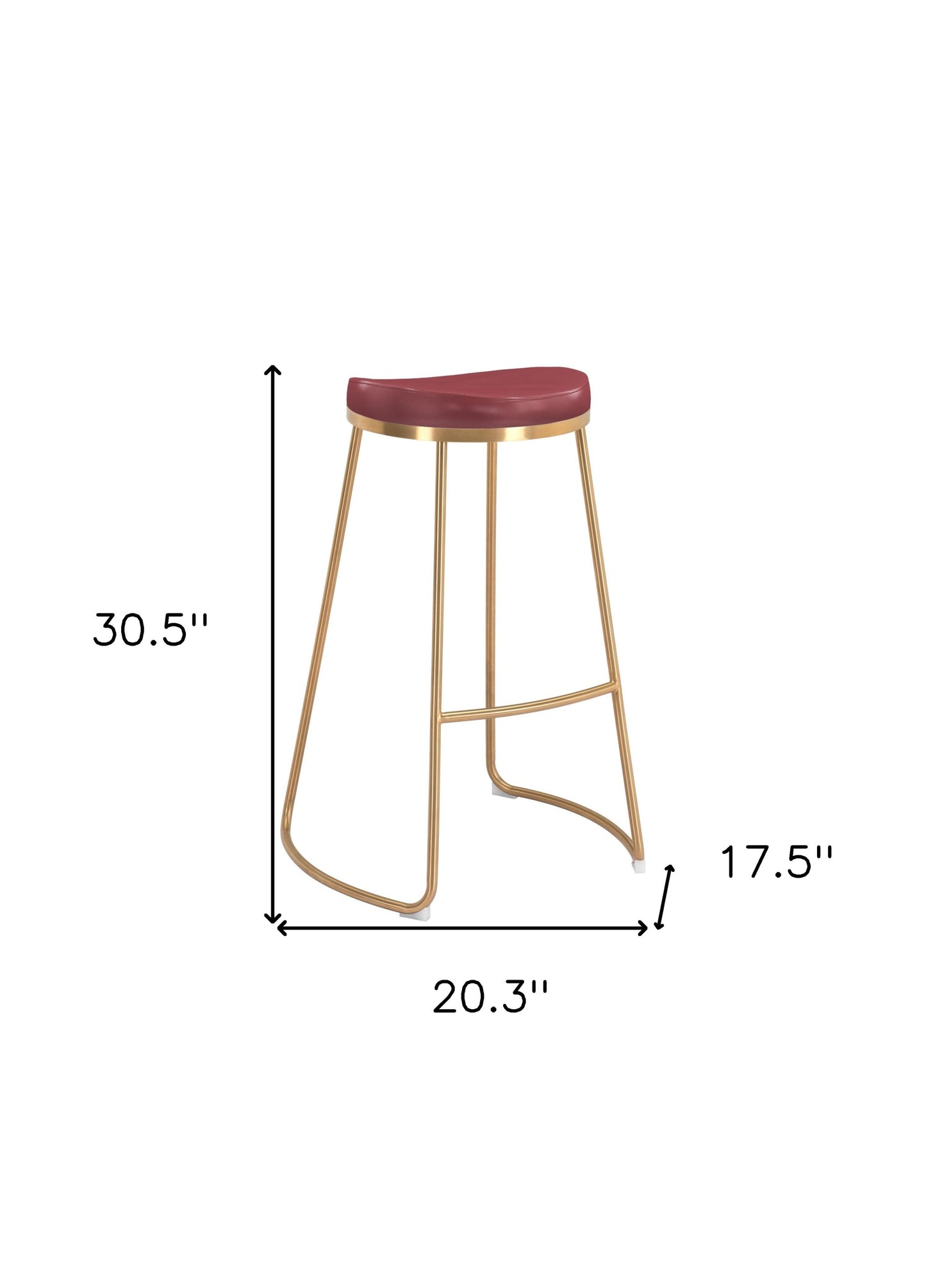 Set Of Two 31" Burgundy And Gold Steel Backless Bar Height Chairs With Footrest By Homeroots