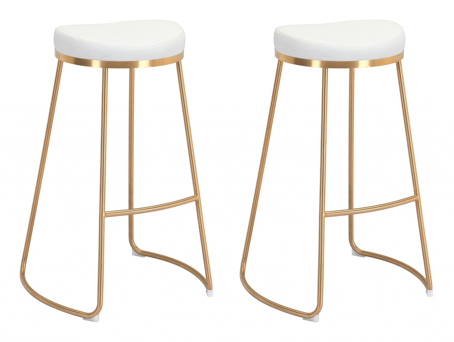 Set Of Two 31" White And Gold Steel Backless Bar Height Chairs With Footrest By Homeroots