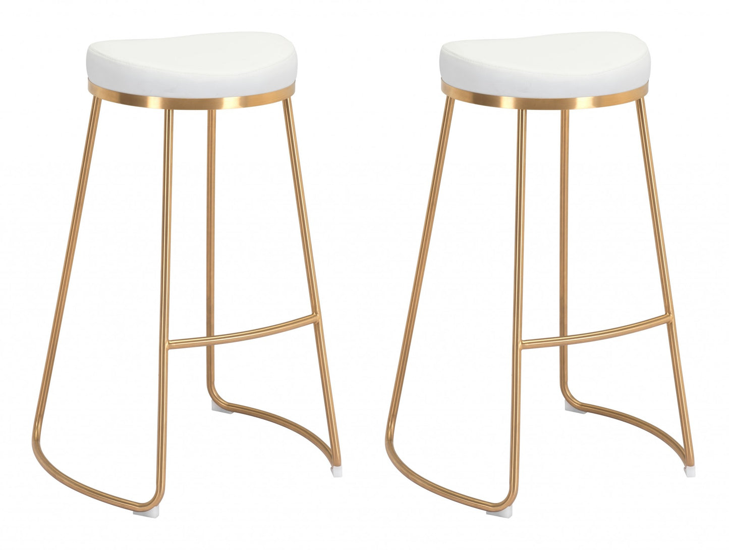 Set Of Two 31" White And Gold Steel Backless Bar Height Chairs With Footrest By Homeroots | Bar Stools | Modishstore - 5