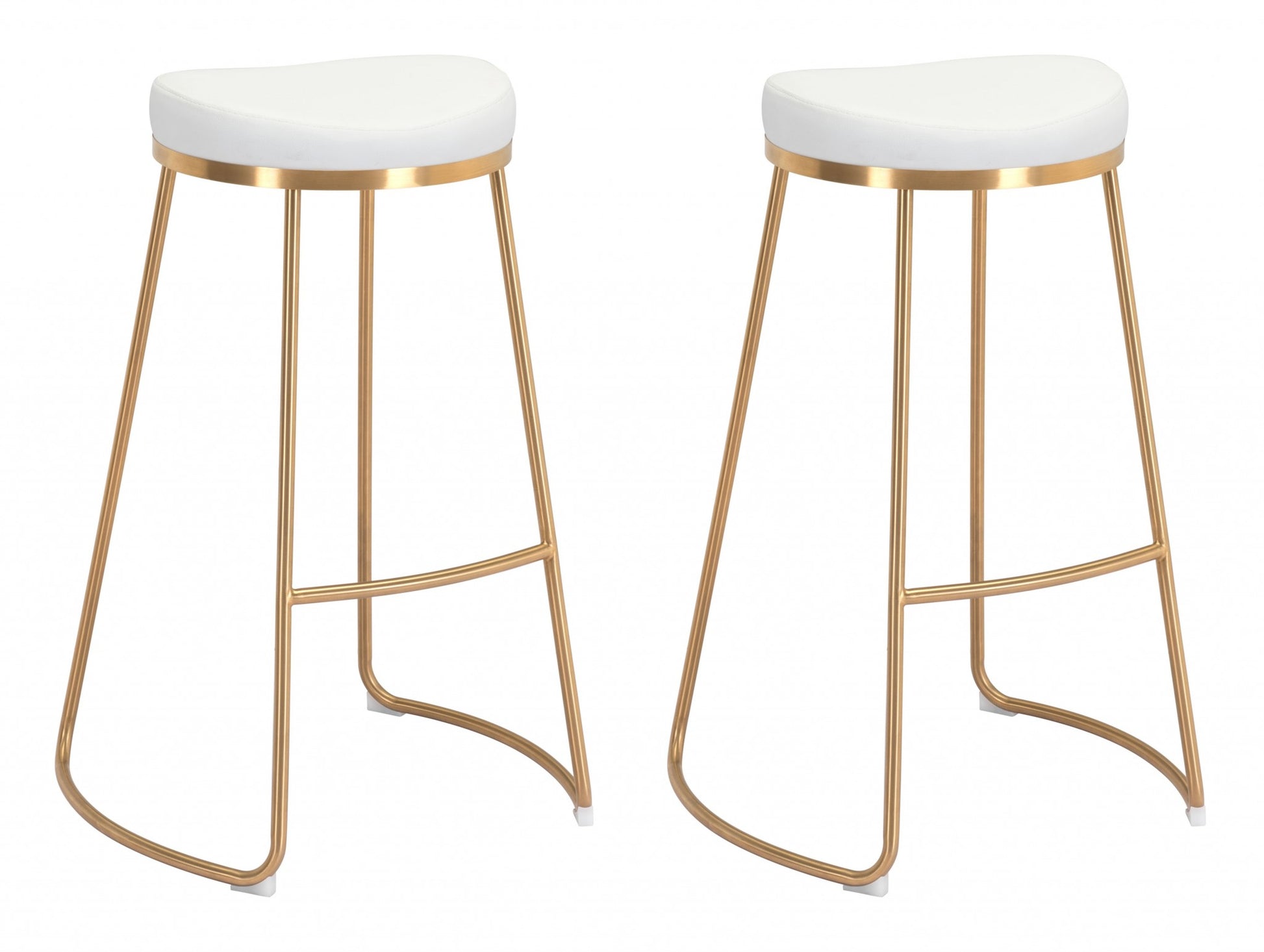 Set Of Two 31" White And Gold Steel Backless Bar Height Chairs With Footrest By Homeroots | Bar Stools | Modishstore - 5
