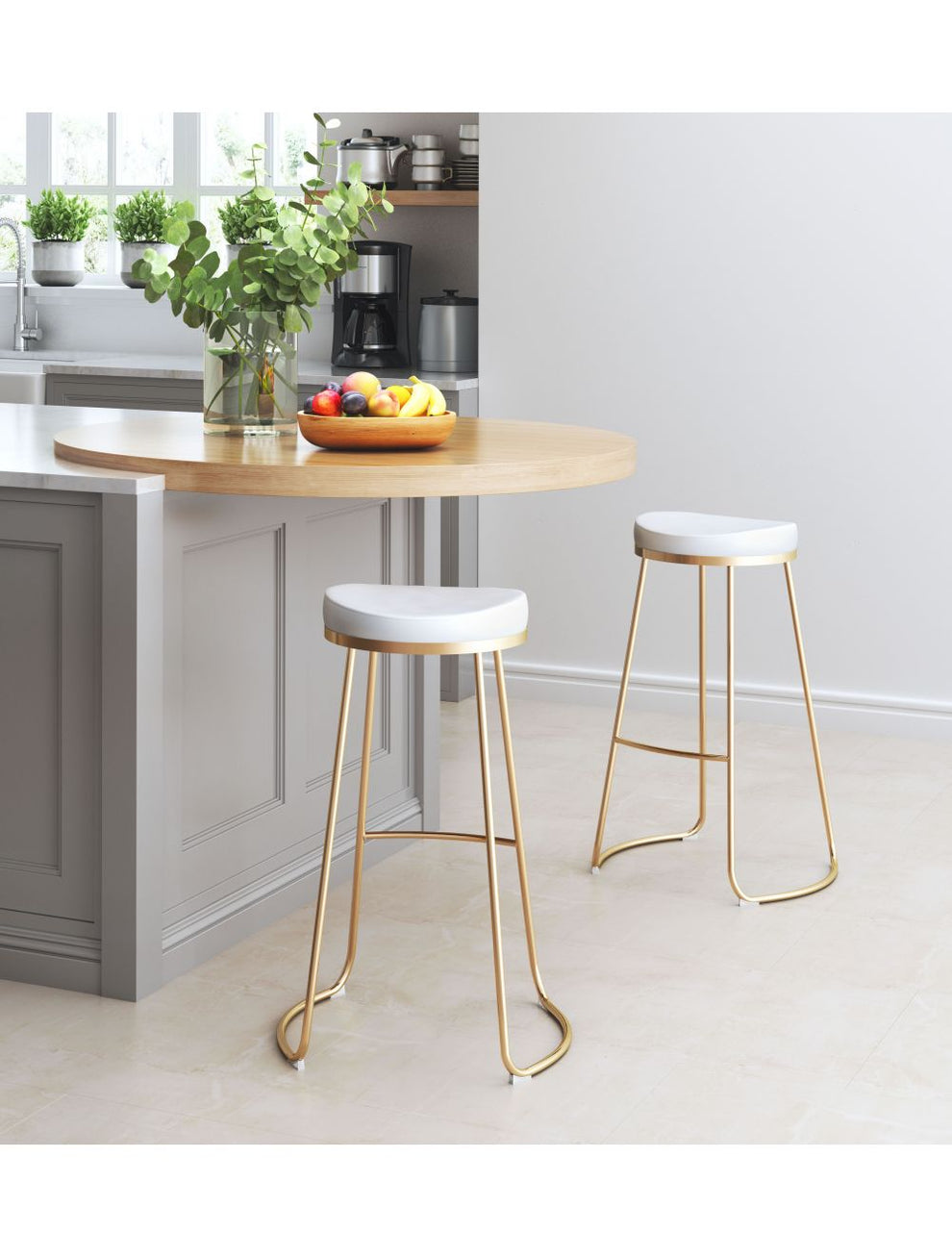Set Of Two 31" White And Gold Steel Backless Bar Height Chairs With Footrest By Homeroots | Bar Stools | Modishstore - 8