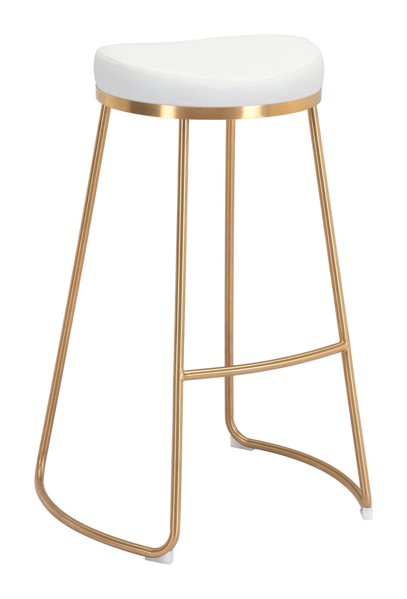 Set Of Two 31" White And Gold Steel Backless Bar Height Chairs With Footrest By Homeroots | Bar Stools | Modishstore