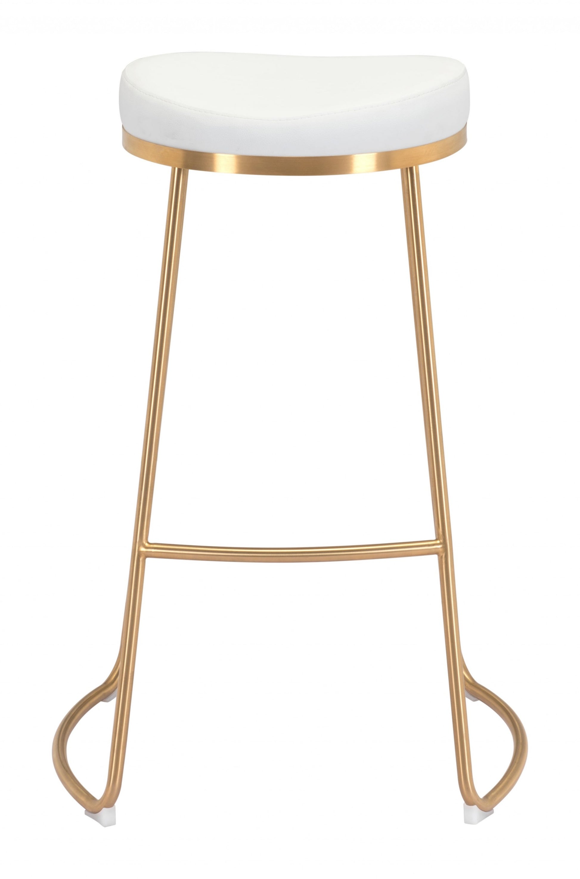 Set Of Two 31" White And Gold Steel Backless Bar Height Chairs With Footrest By Homeroots | Bar Stools | Modishstore - 3