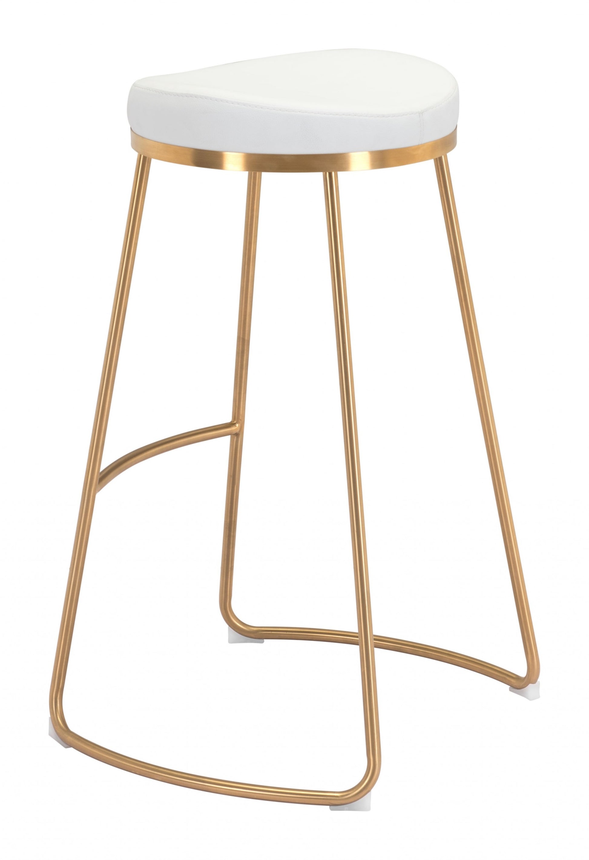 Set Of Two 31" White And Gold Steel Backless Bar Height Chairs With Footrest By Homeroots | Bar Stools | Modishstore - 4