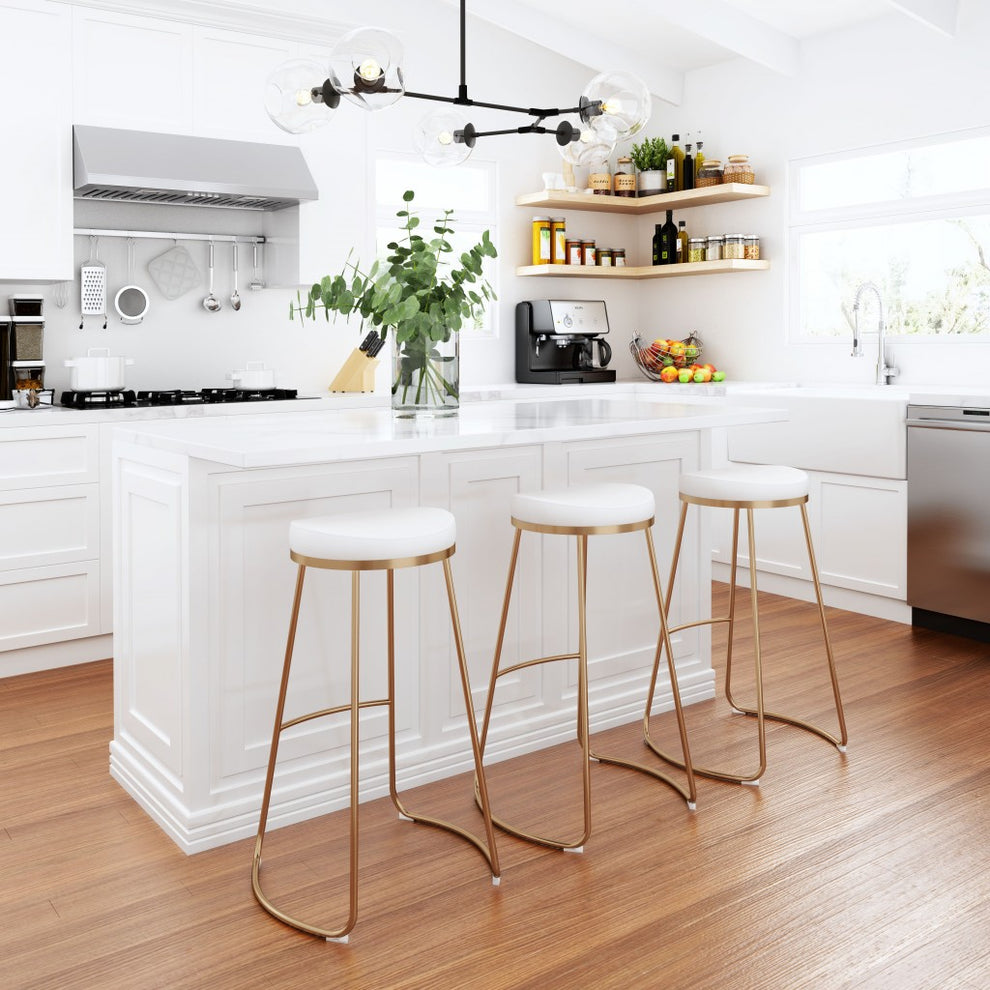 Set Of Two 31" White And Gold Steel Backless Bar Height Chairs With Footrest By Homeroots | Bar Stools | Modishstore - 7