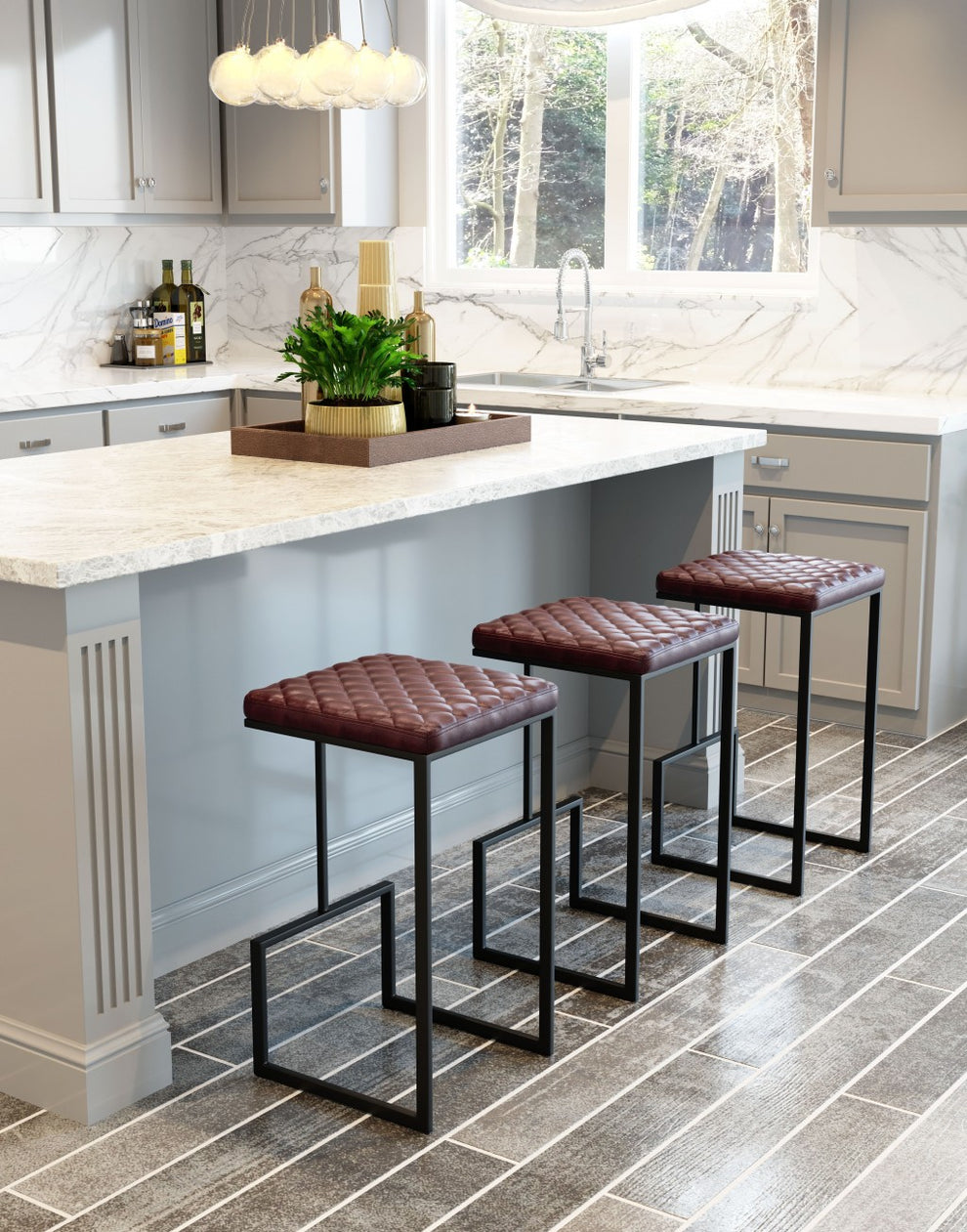 30" Brown And Black Steel Backless Bar Height Chair With Footrest By Homeroots | Bar Stools | Modishstore - 7