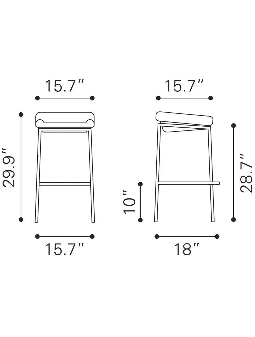 Set Of Two 30" Gray And Silver Steel Backless Bar Height Chairs With Footrest By Homeroots | Bar Stools | Modishstore - 7