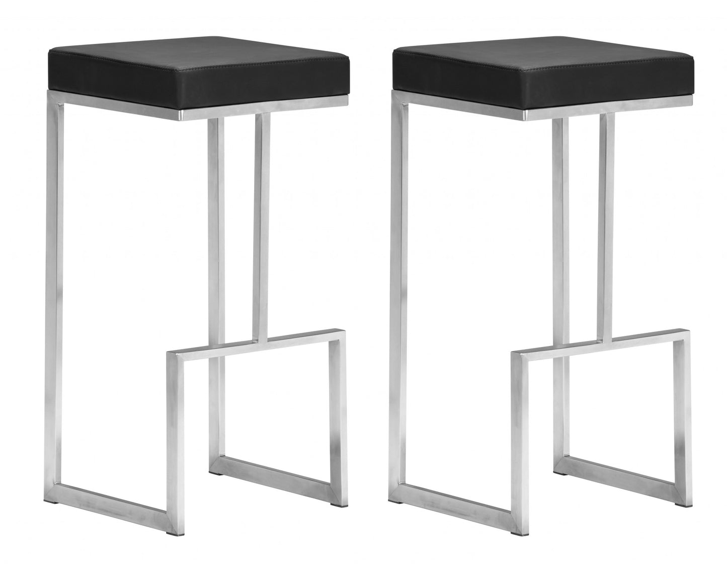 Set Of Two 30" Black And Silver Steel Backless Bar Height Chairs With Footrest By Homeroots