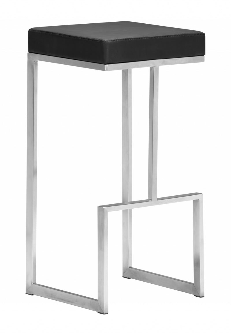 Set Of Two 30" Black And Silver Steel Backless Bar Height Chairs With Footrest By Homeroots | Bar Stools | Modishstore