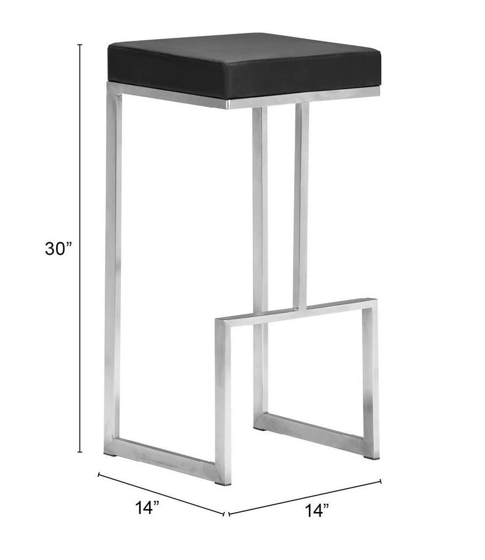 Set Of Two 30" Black And Silver Steel Backless Bar Height Chairs With Footrest By Homeroots | Bar Stools | Modishstore - 6