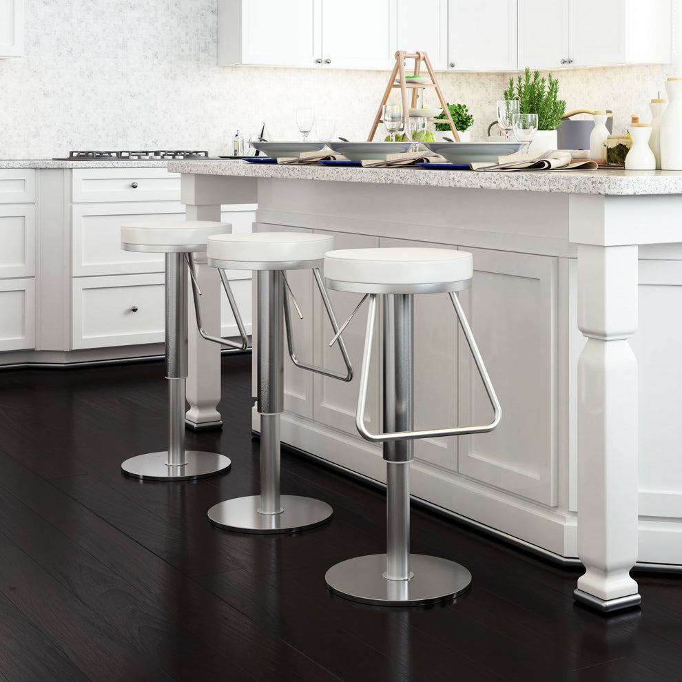 22" White And Silver Steel Swivel Backless Bar Height Chair With Footrest By Homeroots | Bar Stools | Modishstore - 6