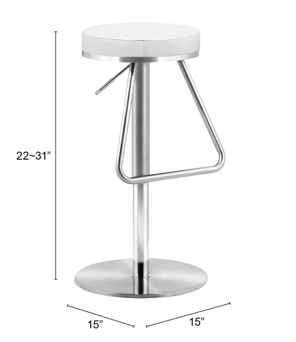 22" White And Silver Steel Swivel Backless Bar Height Chair With Footrest By Homeroots