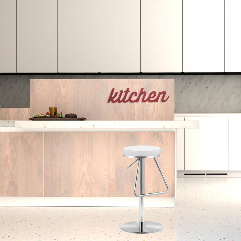 22" White And Silver Steel Swivel Backless Bar Height Chair With Footrest By Homeroots | Bar Stools | Modishstore