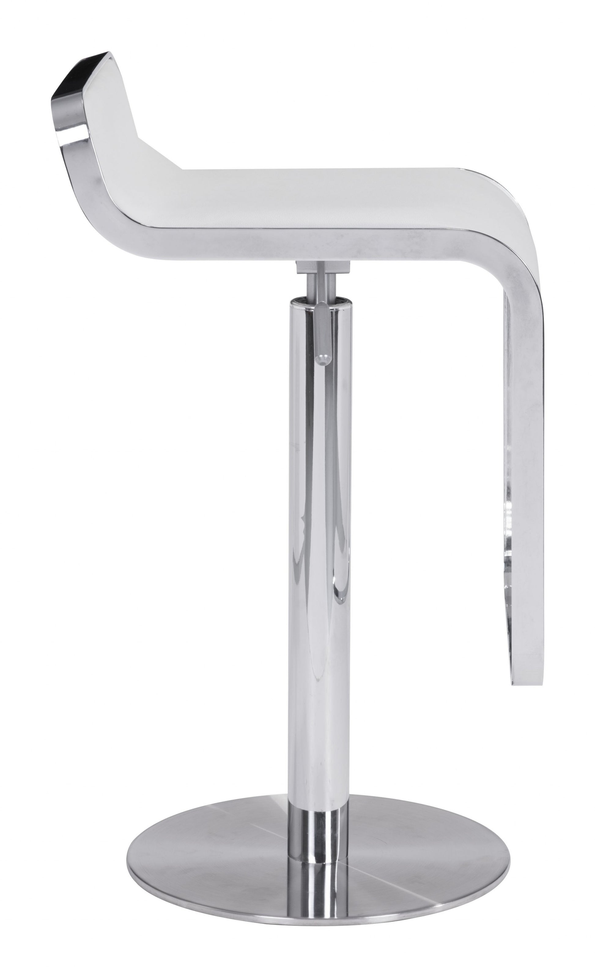 Modern White Faux Leather and Chrome Adjustable Pedestal Barstool By Homeroots | Bar Stools | Modishstore - 2