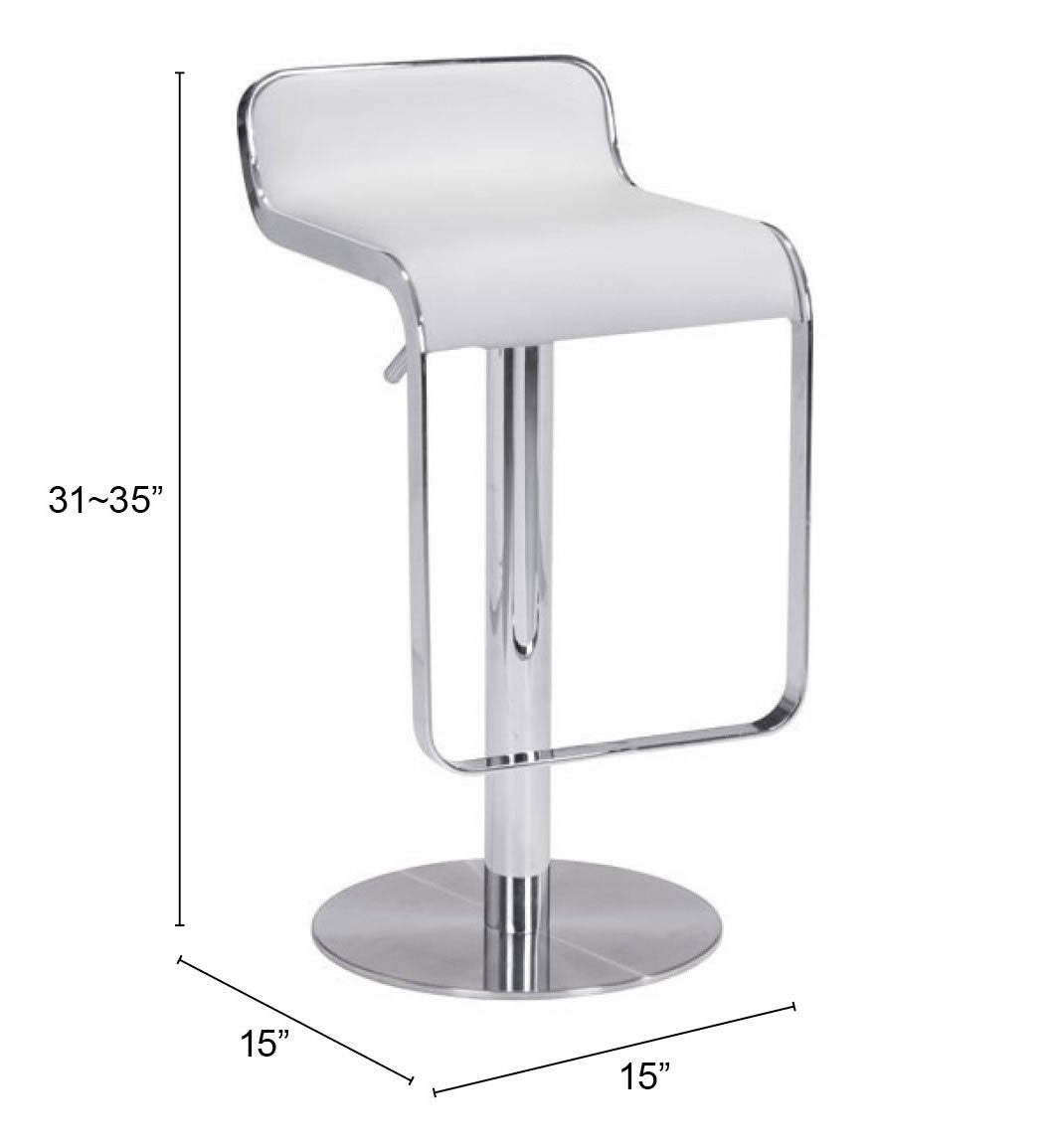 Modern White Faux Leather and Chrome Adjustable Pedestal Barstool By Homeroots | Bar Stools | Modishstore - 8