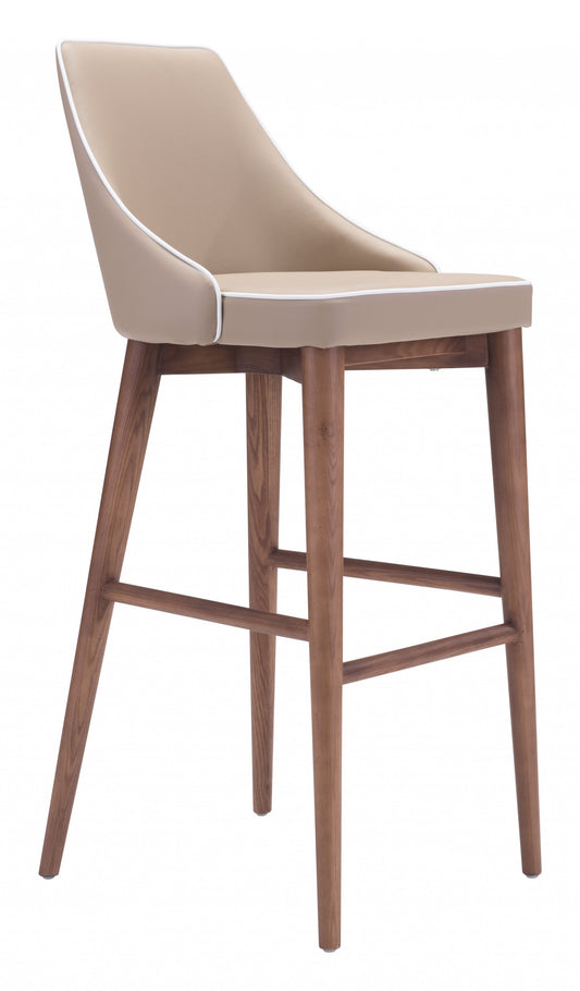41" Beige And Brown Solid Wood Low Back Bar Height Chair With Footrest By Homeroots | Bar Stools | Modishstore