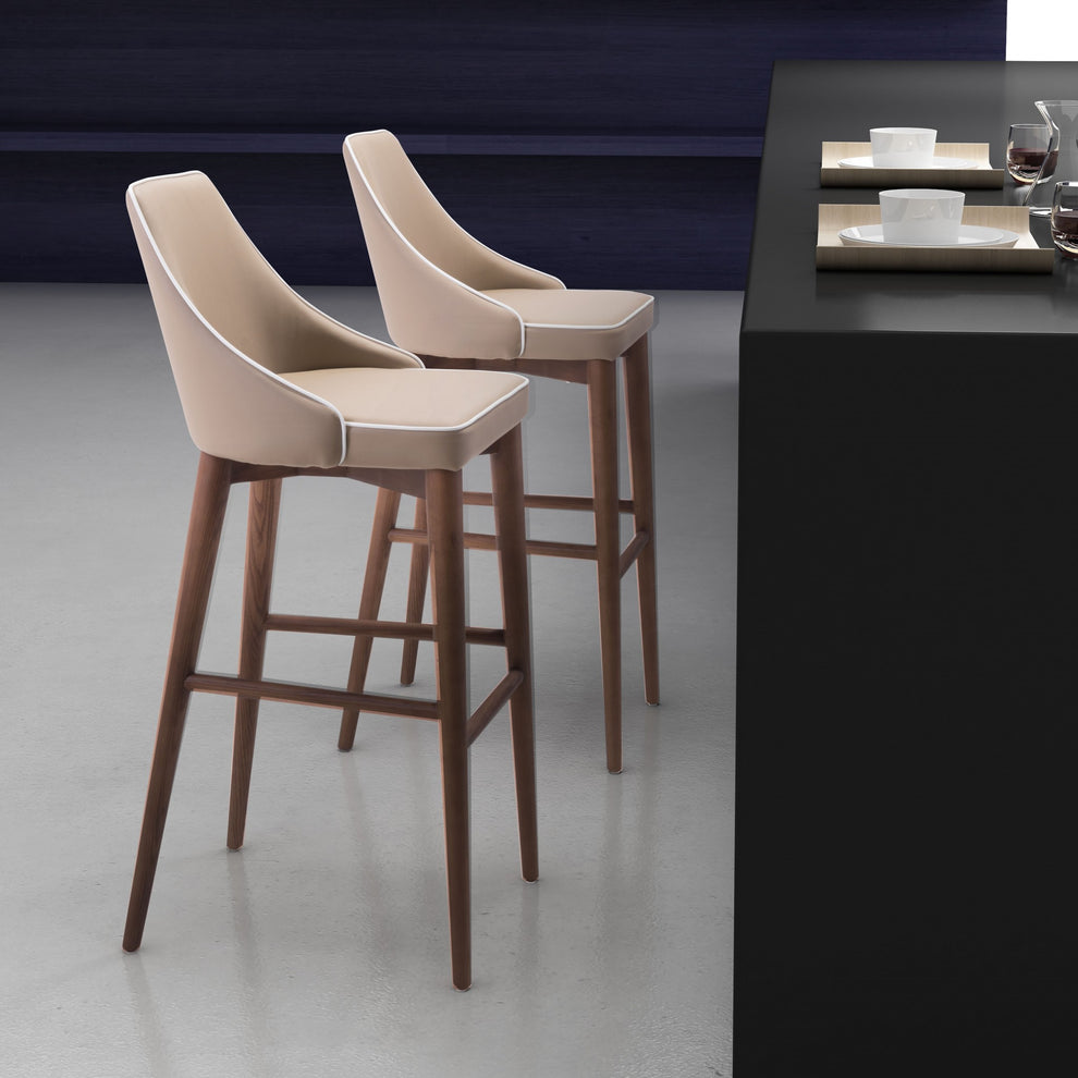 41" Beige And Brown Solid Wood Low Back Bar Height Chair With Footrest By Homeroots | Bar Stools | Modishstore - 5