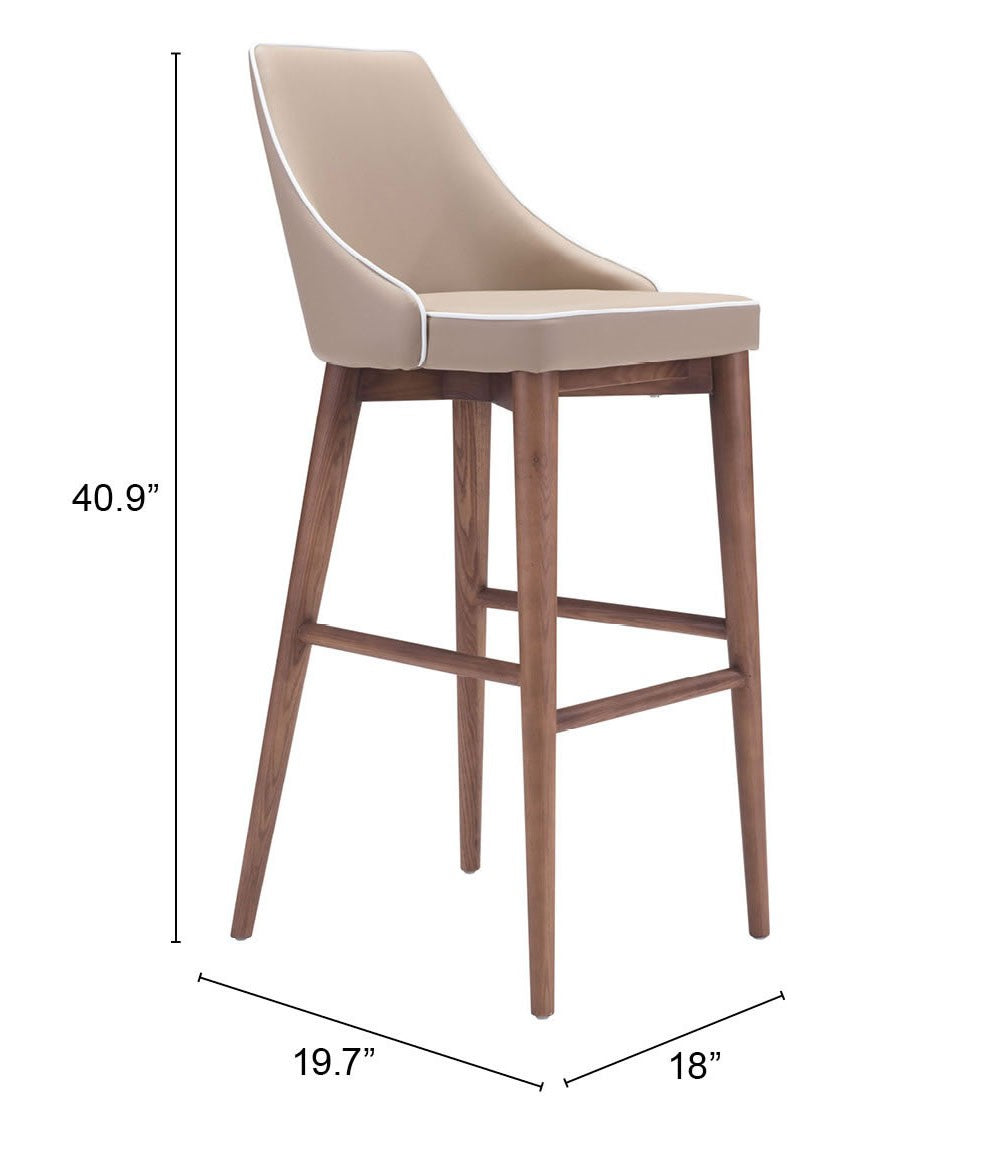 41" Beige And Brown Solid Wood Low Back Bar Height Chair With Footrest By Homeroots | Bar Stools | Modishstore - 6