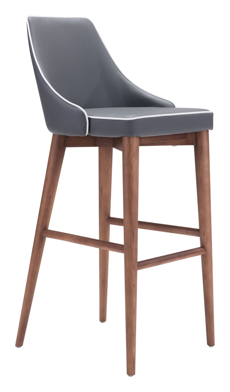 41" Gray And Brown Solid Wood Low Back Bar Height Chair With Footrest By Homeroots | Bar Stools | Modishstore