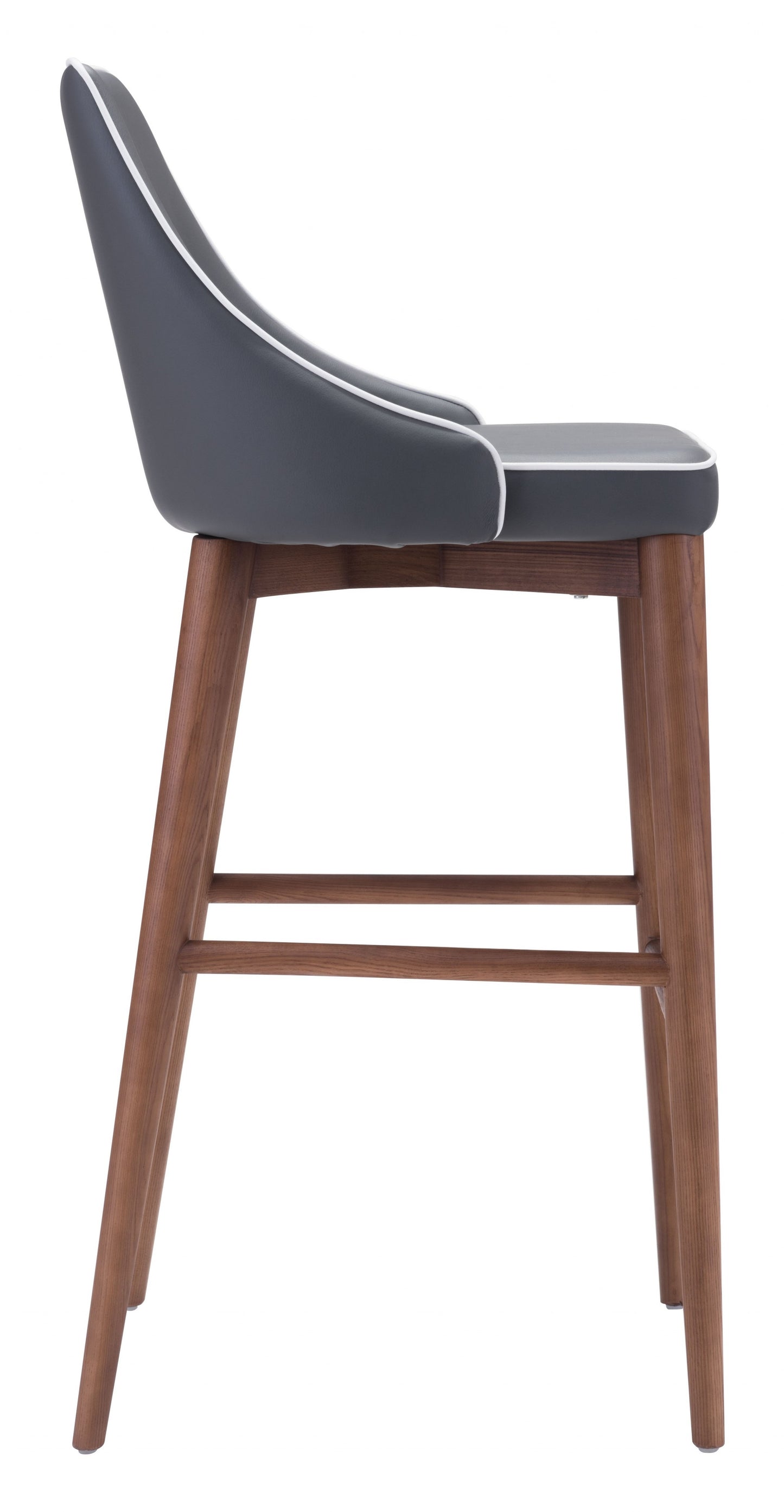 41" Gray And Brown Solid Wood Low Back Bar Height Chair With Footrest By Homeroots | Bar Stools | Modishstore - 2
