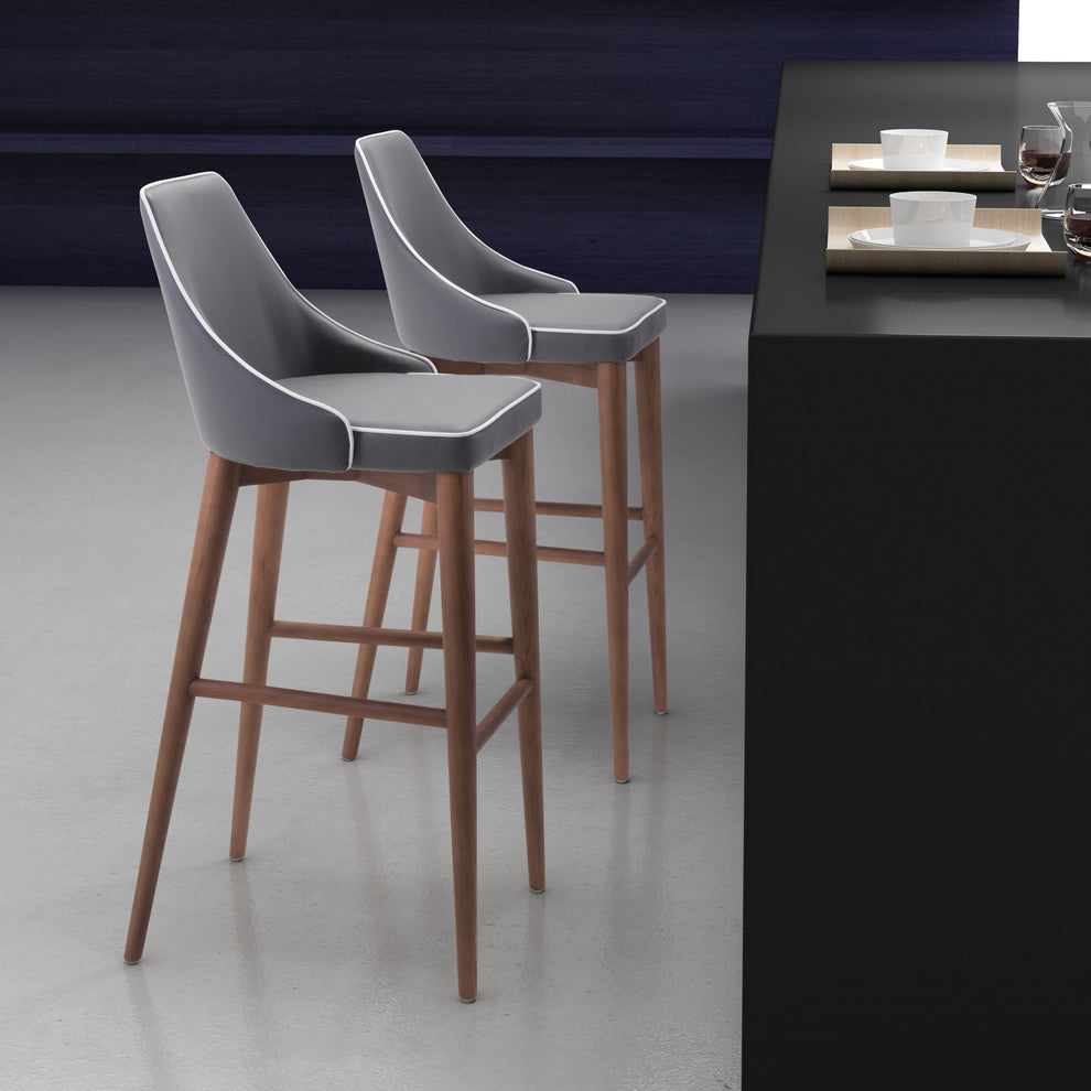 41" Gray And Brown Solid Wood Low Back Bar Height Chair With Footrest By Homeroots | Bar Stools | Modishstore - 5
