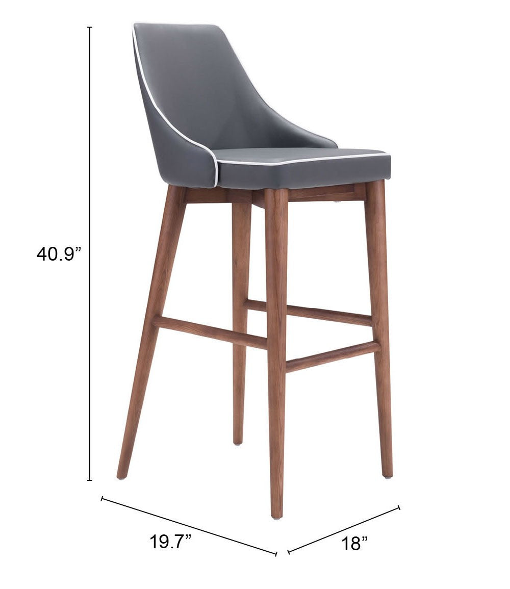 41" Gray And Brown Solid Wood Low Back Bar Height Chair With Footrest By Homeroots | Bar Stools | Modishstore - 6