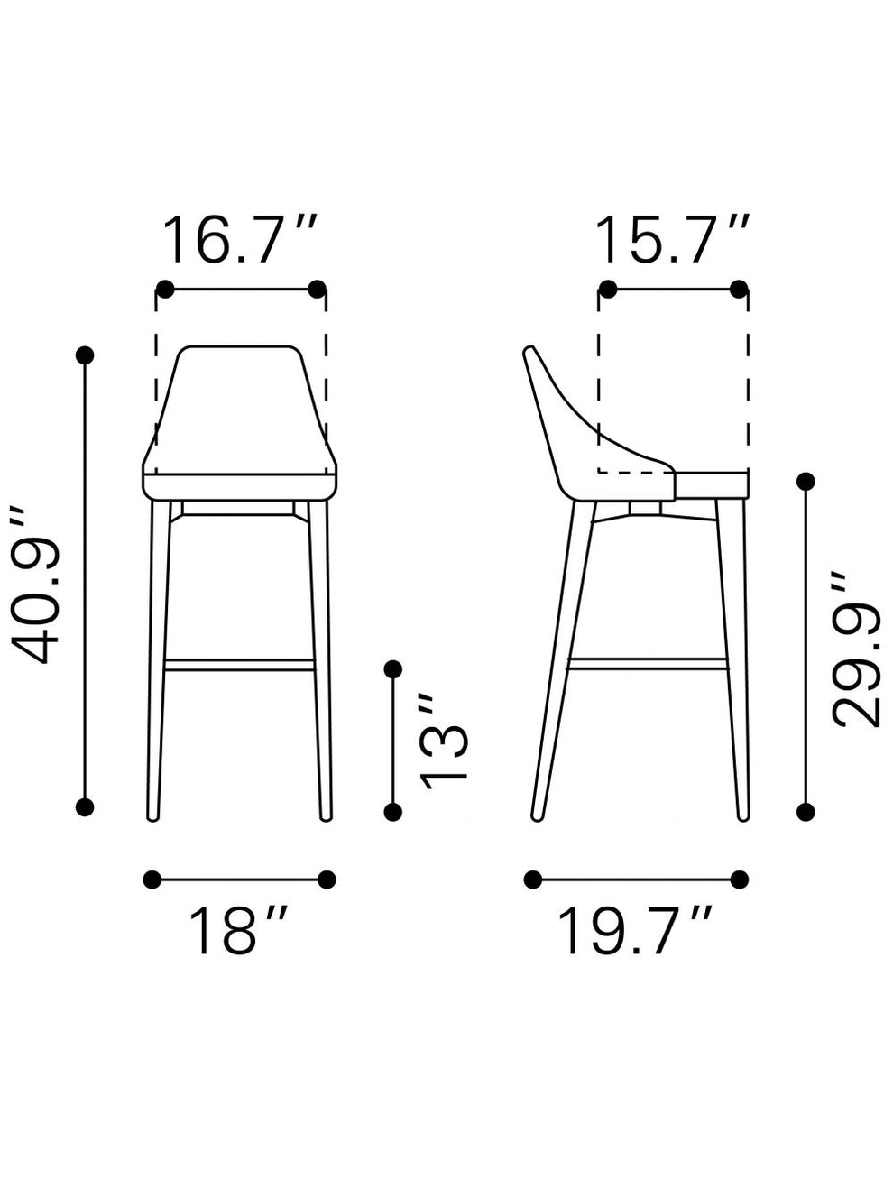 41" Gray And Brown Solid Wood Low Back Bar Height Chair With Footrest By Homeroots | Bar Stools | Modishstore - 7