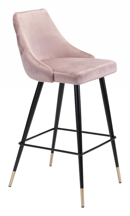 41" Pink Tufted Velvet And Black Bar Height Chair With Footrest By Homeroots