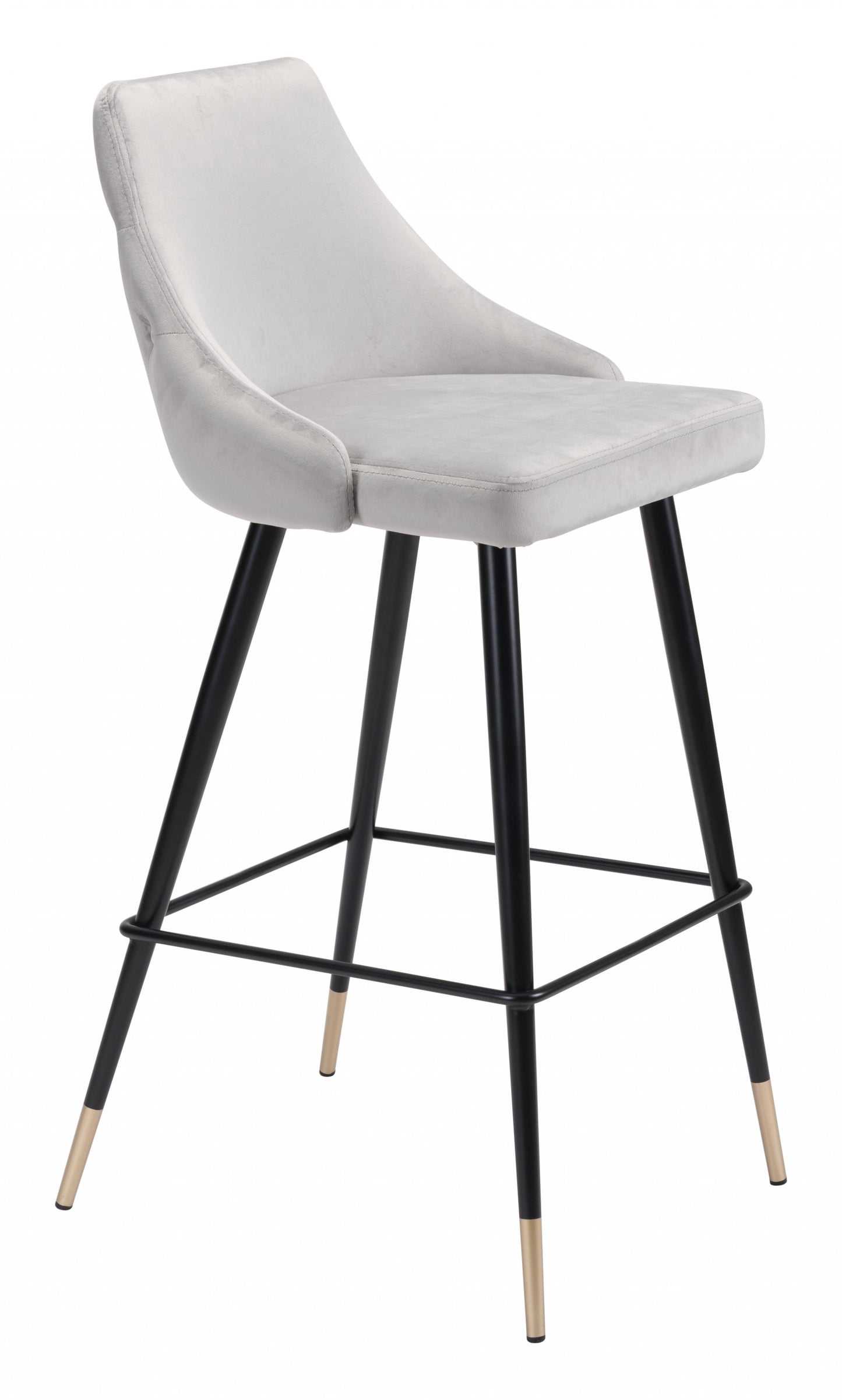 41" Gray Tufted Velvet And Black Bar Height Chair With Footrest By Homeroots | Bar Stools | Modishstore
