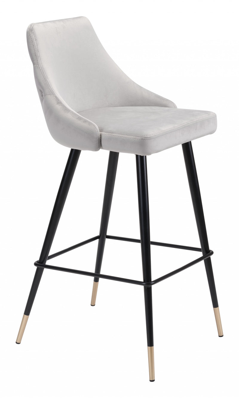 41" Gray Tufted Velvet And Black Bar Height Chair With Footrest By Homeroots | Bar Stools | Modishstore