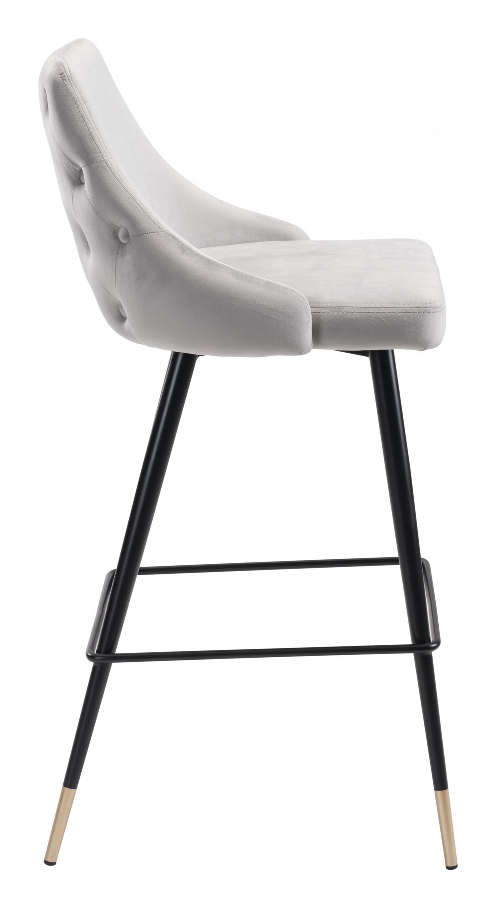 41" Gray Tufted Velvet And Black Bar Height Chair With Footrest By Homeroots | Bar Stools | Modishstore - 3