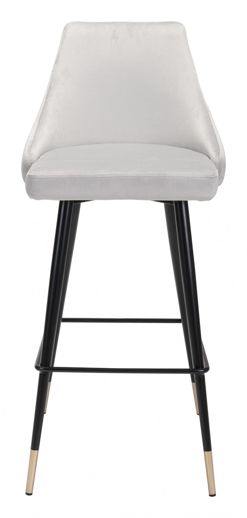 41" Gray Tufted Velvet And Black Bar Height Chair With Footrest By Homeroots | Bar Stools | Modishstore - 4
