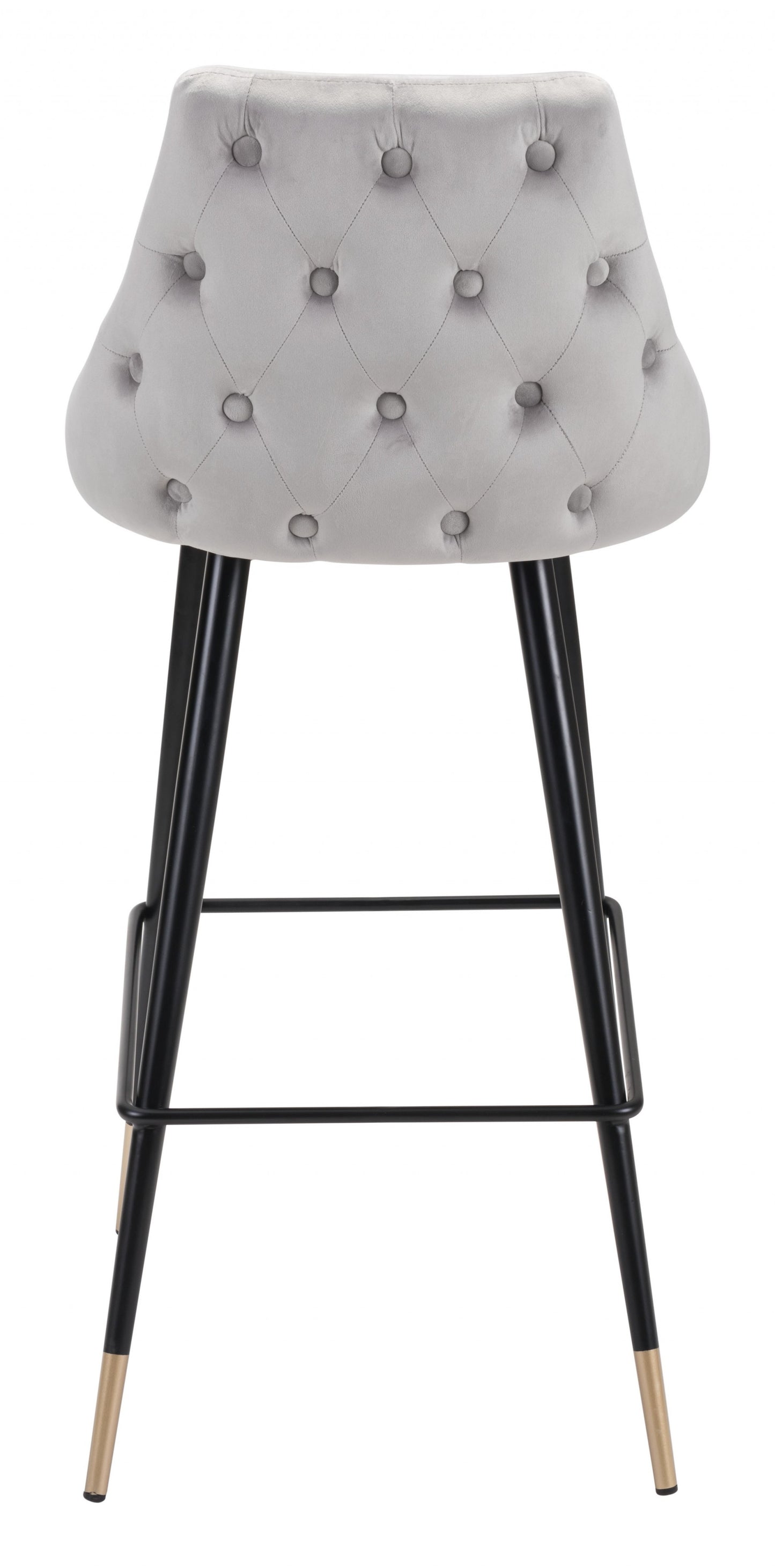 41" Gray Tufted Velvet And Black Bar Height Chair With Footrest By Homeroots | Bar Stools | Modishstore - 5