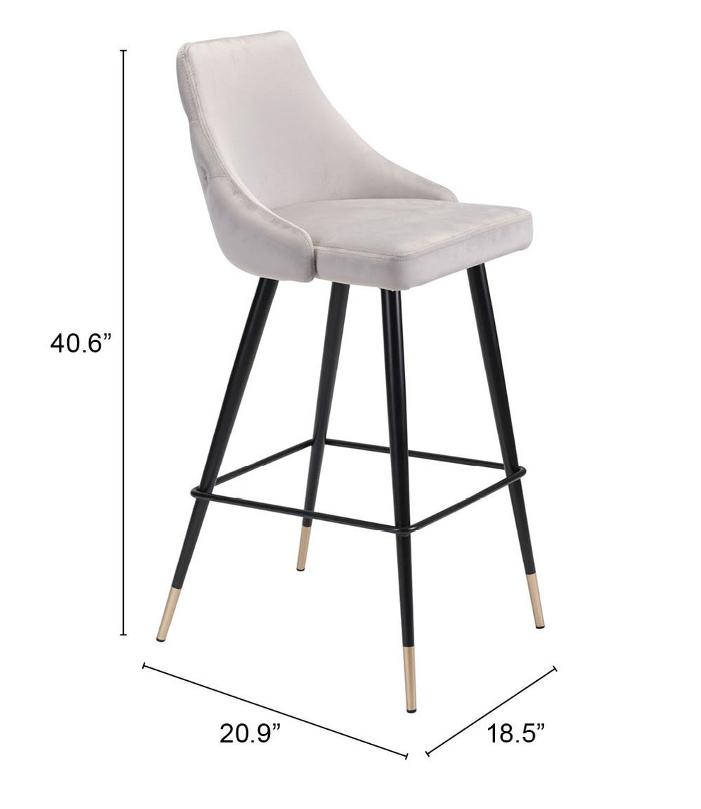 41" Gray Tufted Velvet And Black Bar Height Chair With Footrest By Homeroots | Bar Stools | Modishstore - 7