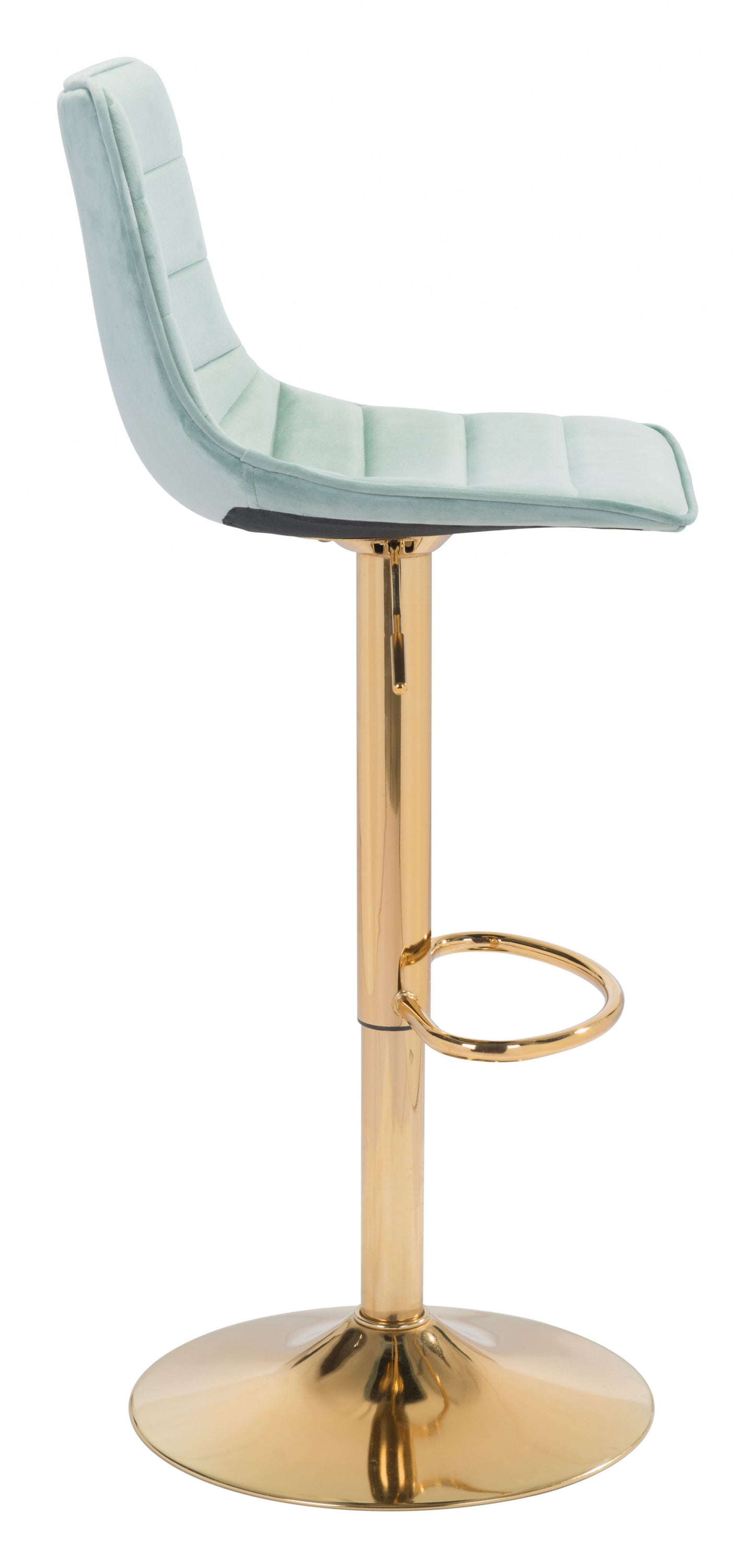 24" Light Green and Gold Steel Swivel Low Back Counter Height Bar Chair with Footrest By Homeroots
