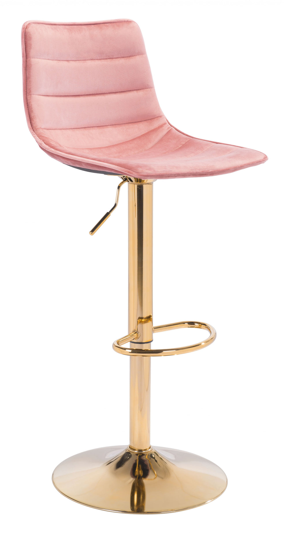 35" Pink And Gold Steel Swivel Low Back Counter Height Bar Chair With Footrest By Homeroots | Bar Stools | Modishstore - 2