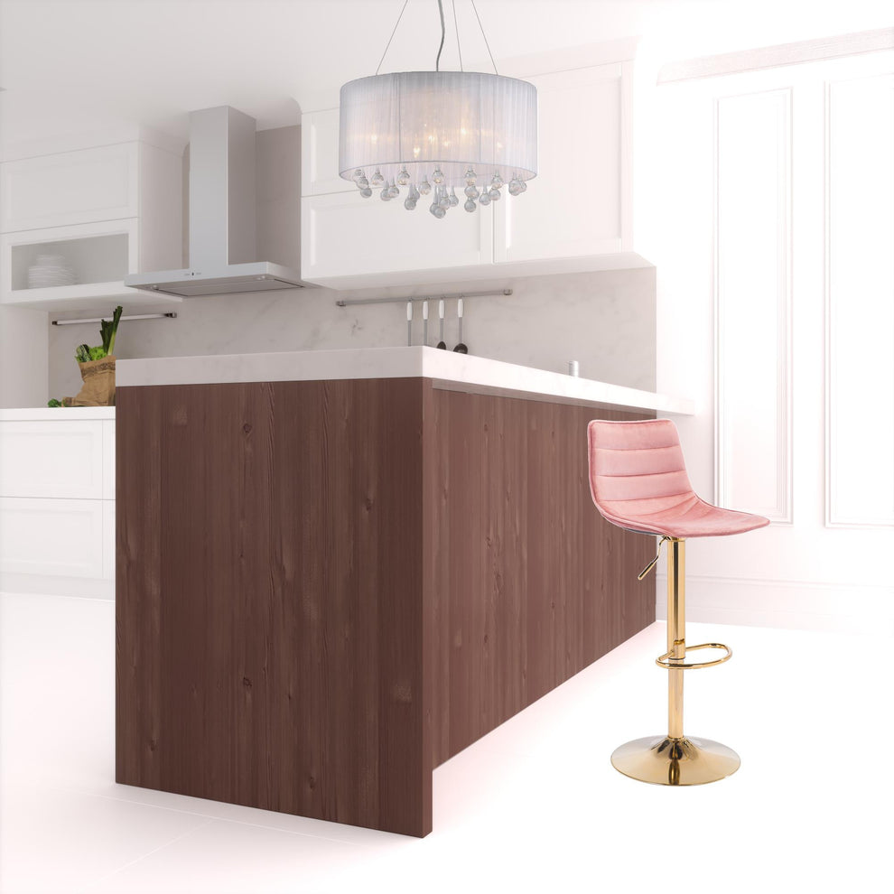35" Pink And Gold Steel Swivel Low Back Counter Height Bar Chair With Footrest By Homeroots | Bar Stools | Modishstore - 7