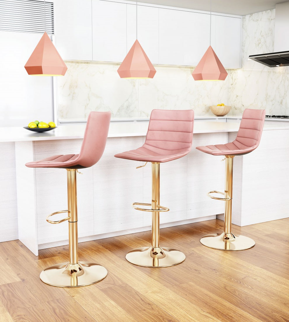 35" Pink And Gold Steel Swivel Low Back Counter Height Bar Chair With Footrest By Homeroots | Bar Stools | Modishstore - 8