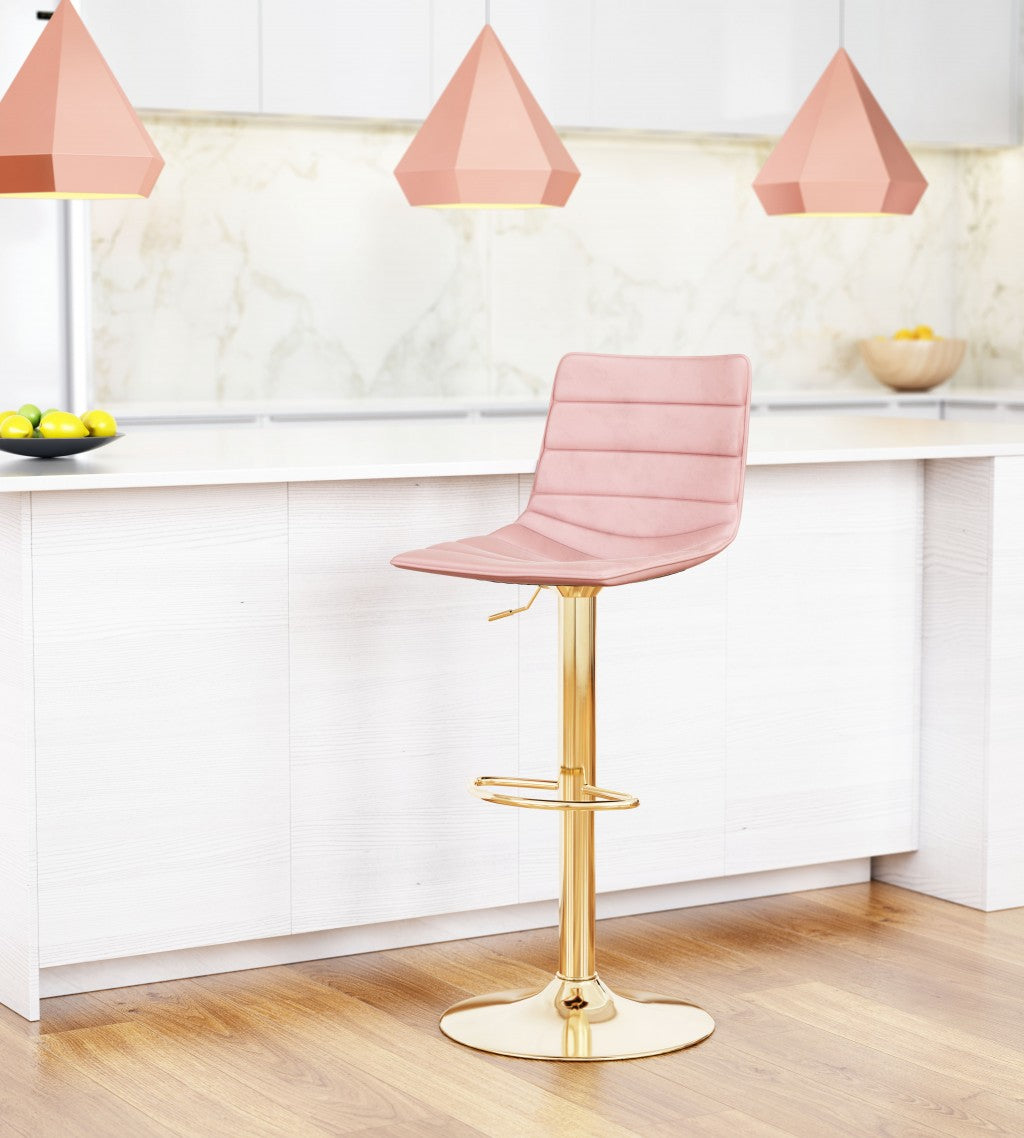 Prima Bar Chair Pink & Gold By Homeroots | Bar Stools | Modishstore
