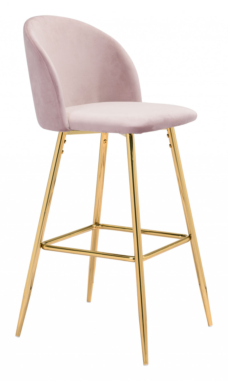 41" Pink And Gold Steel Low Back Bar Height Chair With Footrest By Homeroots | Bar Stools | Modishstore