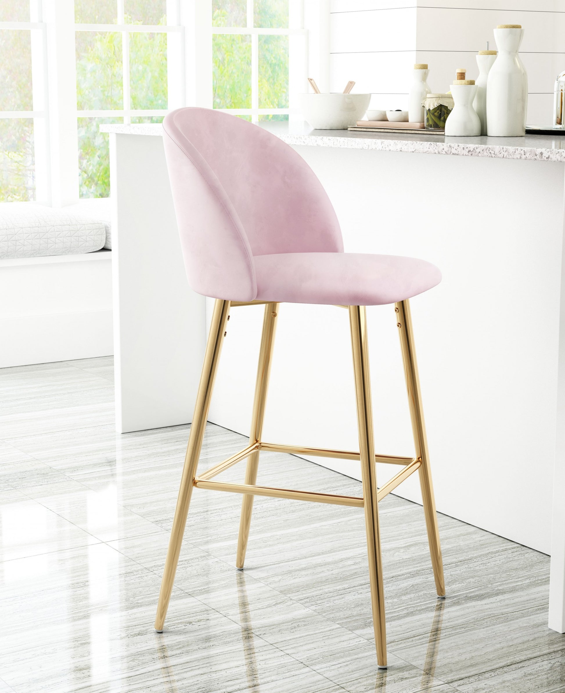 41" Pink And Gold Steel Low Back Bar Height Chair With Footrest By Homeroots | Bar Stools | Modishstore - 7