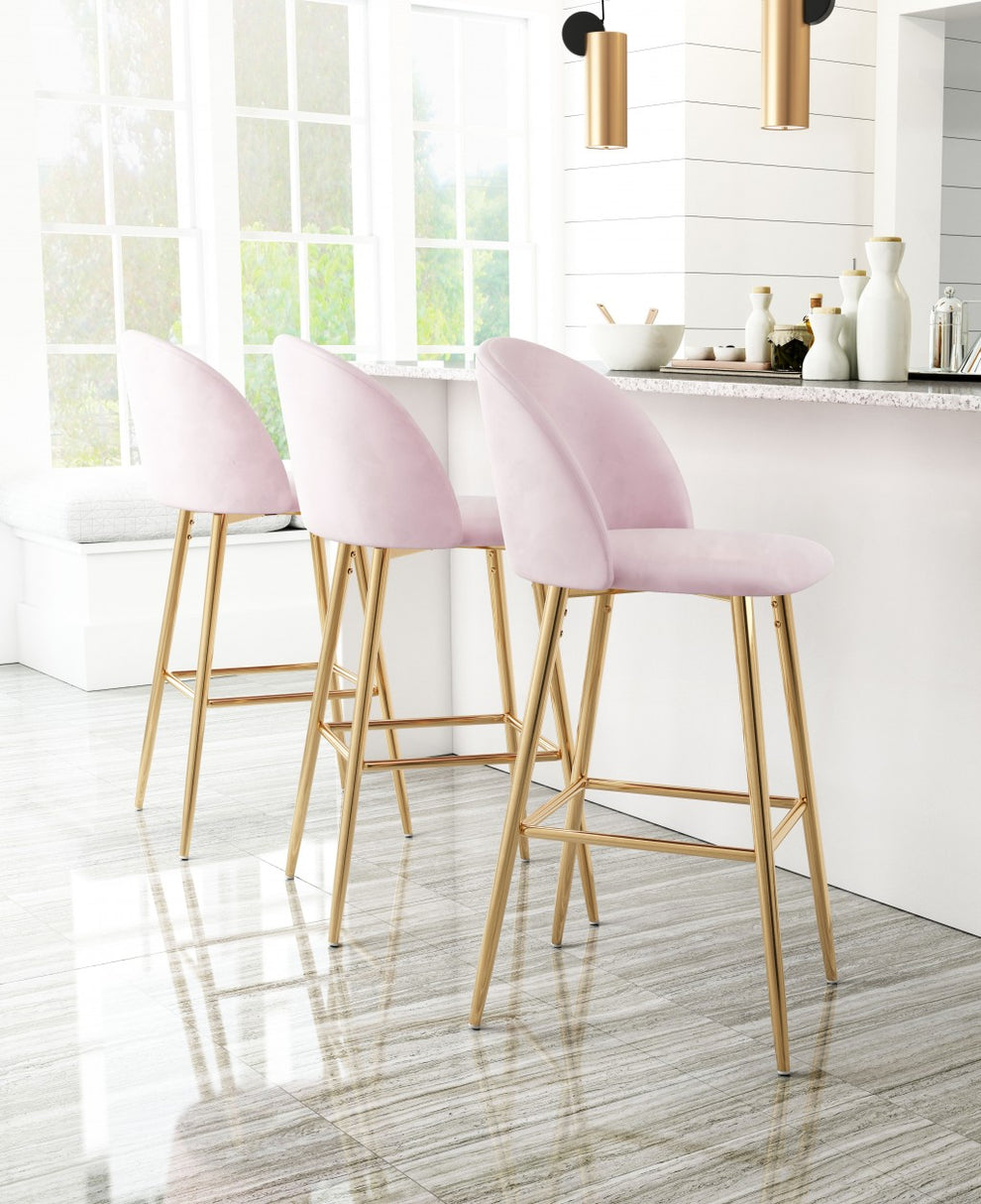 41" Pink And Gold Steel Low Back Bar Height Chair With Footrest By Homeroots | Bar Stools | Modishstore - 8