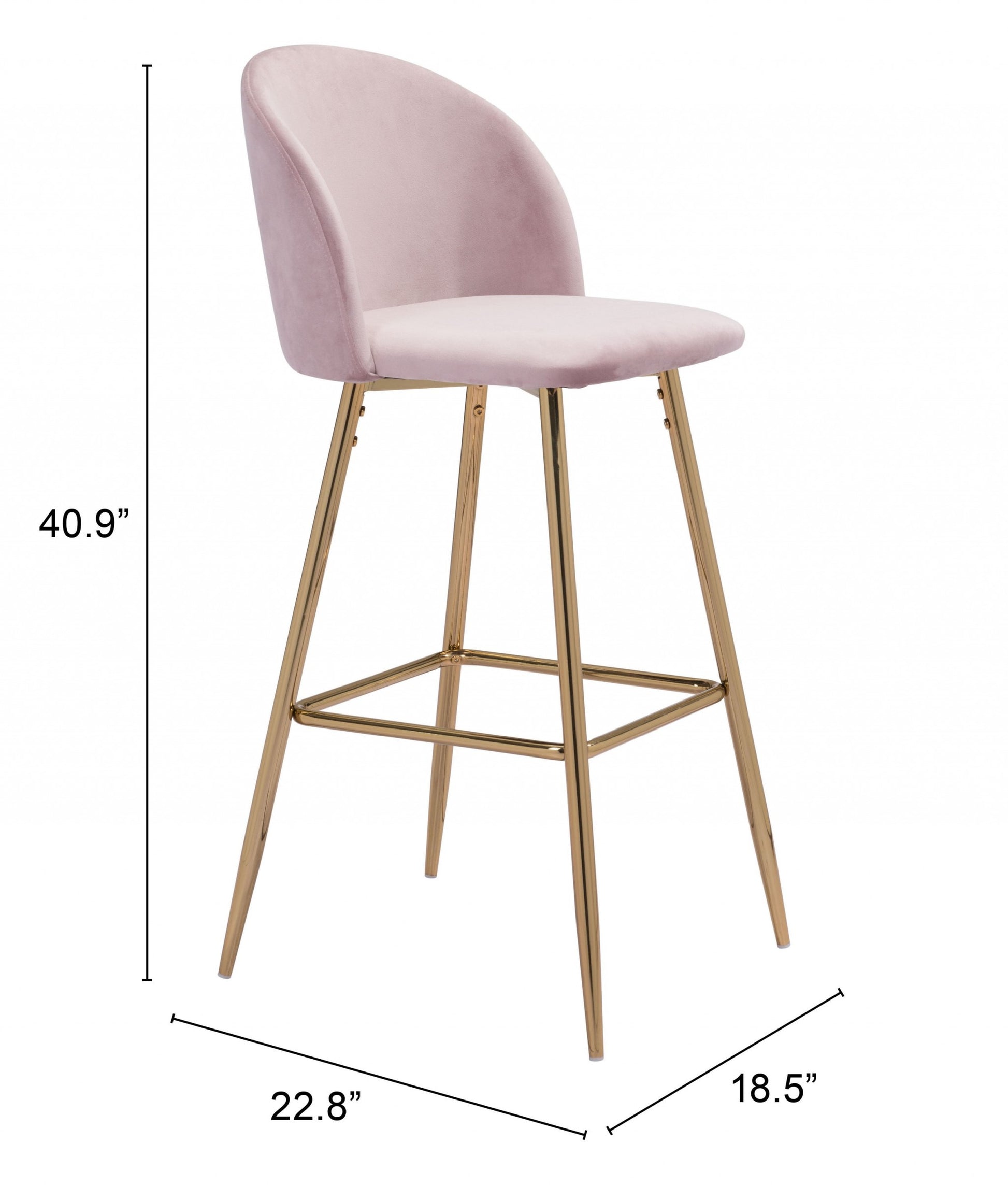 41" Pink And Gold Steel Low Back Bar Height Chair With Footrest By Homeroots | Bar Stools | Modishstore - 9