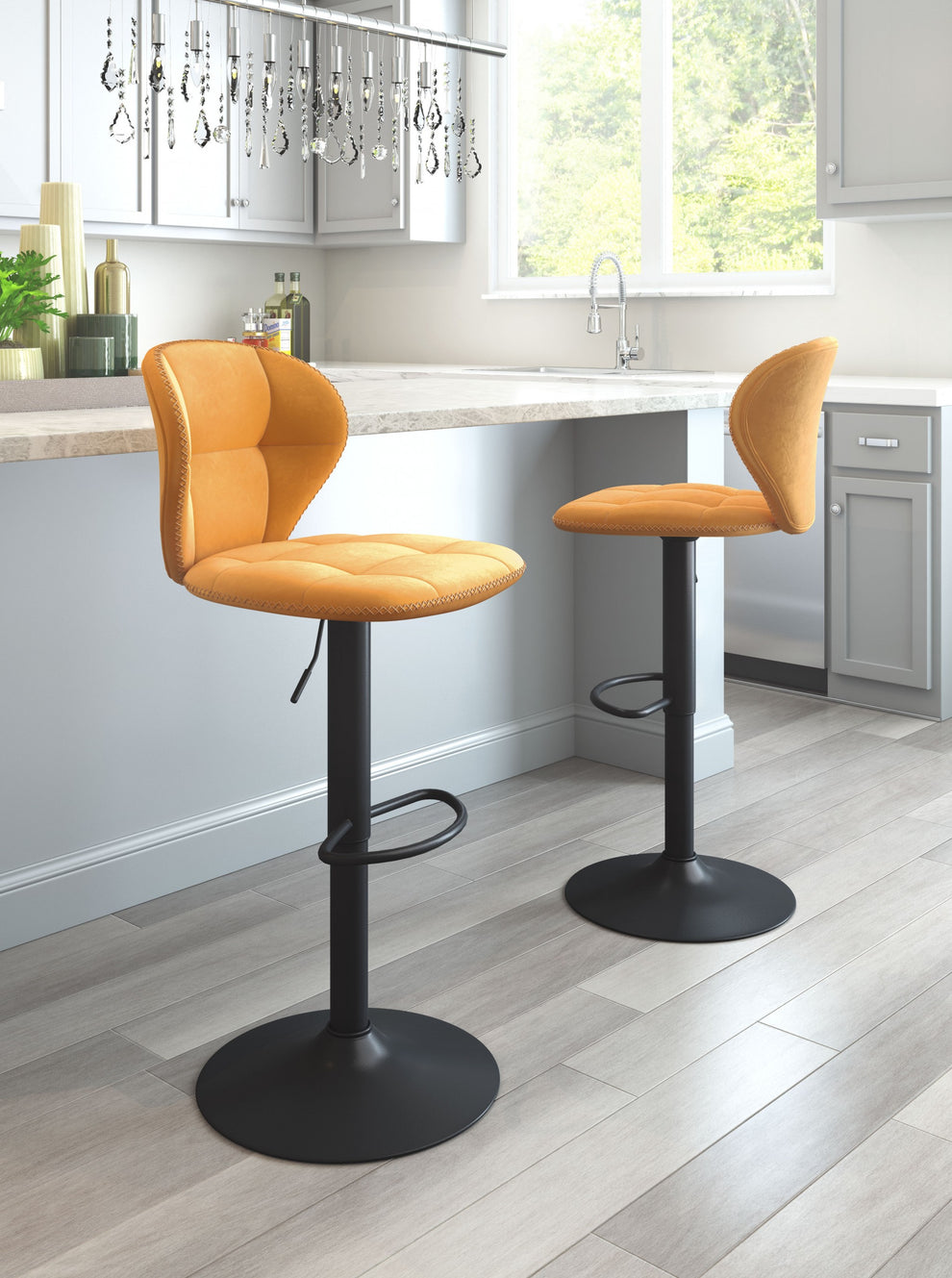 24" Yellow and Black Steel Swivel Low Back Counter Height Bar Chair with Footrest By Homeroots | Bar Stools | Modishstore - 8